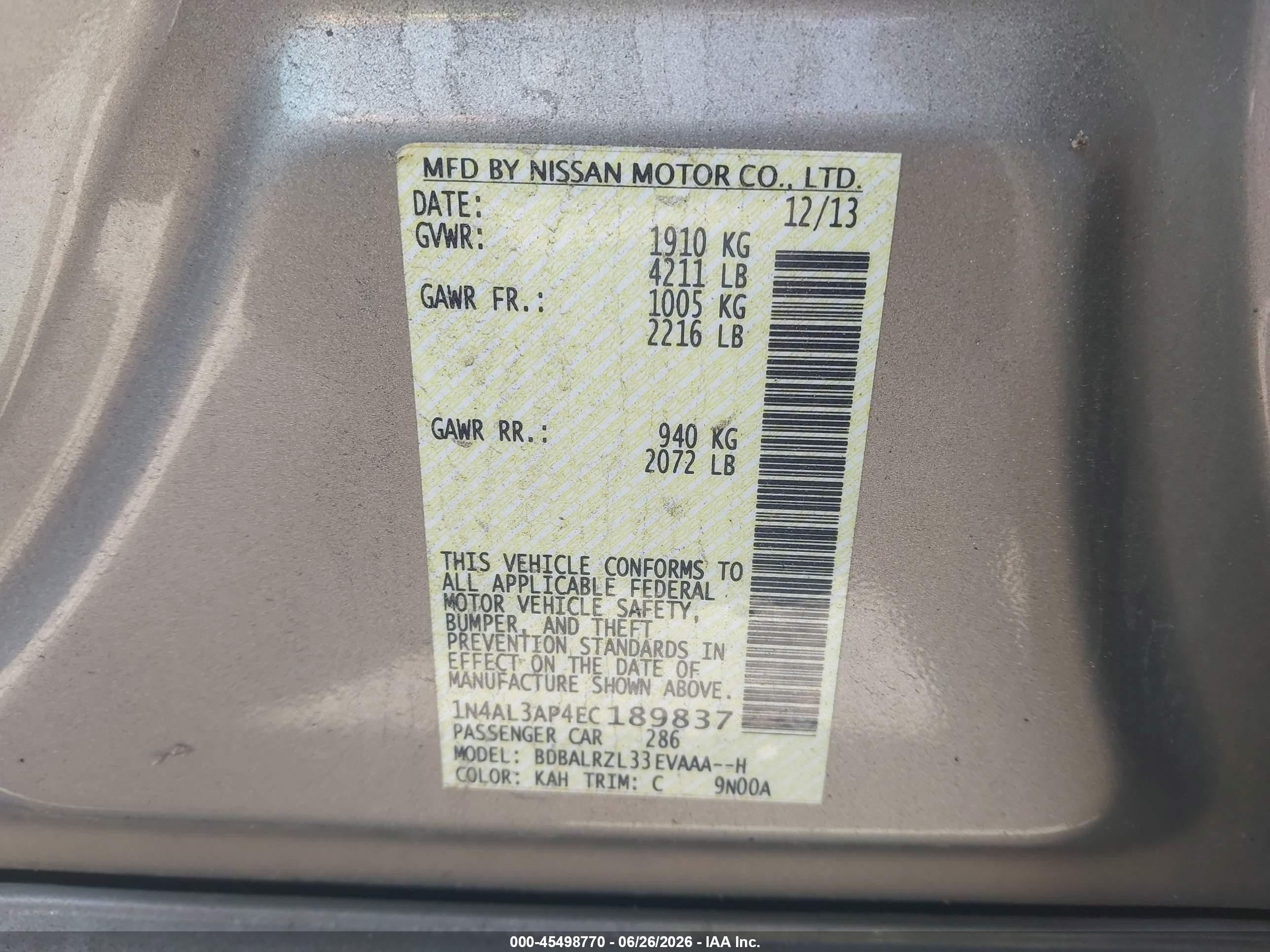 2014 Nissan Altima 2.5 S Gold vin: 1N4AL3AP4EC189837