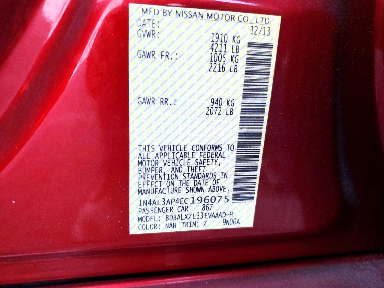 2014 Nissan Altima 2.5 Sl Red vin: 1N4AL3AP4EC196075