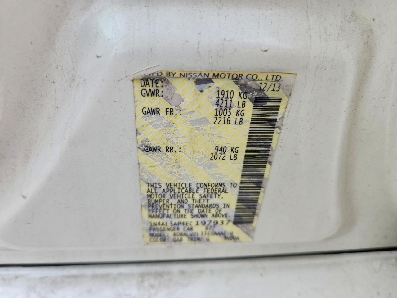 2014 Nissan Altima 2.5 Sv White vin: 1N4AL3AP4EC197937