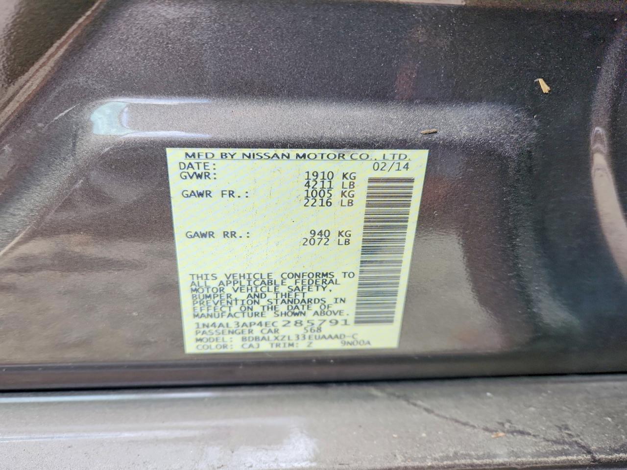 2014 Nissan Altima 2.5 Sl Brown vin: 1N4AL3AP4EC285791