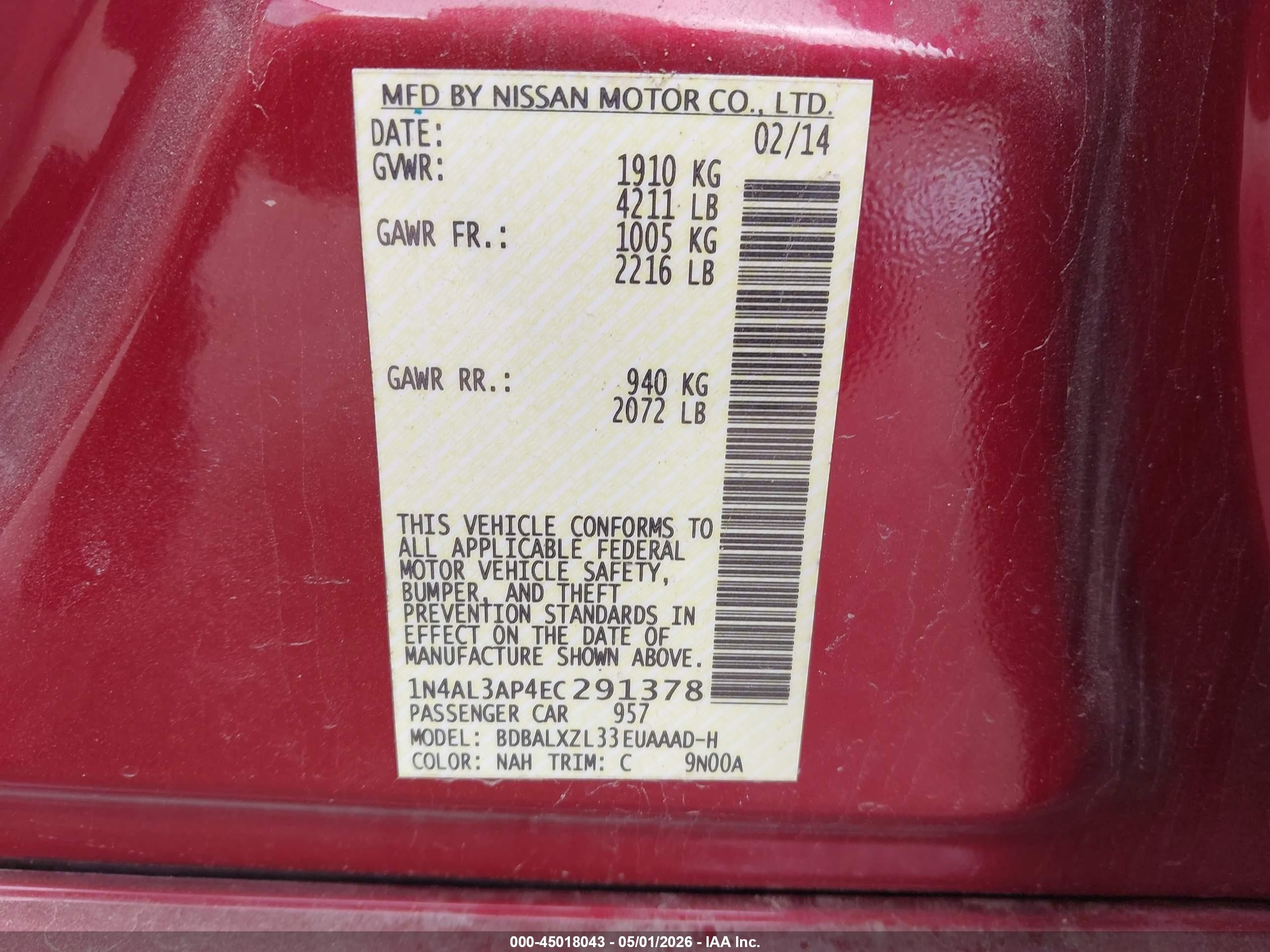 2014 Nissan Altima 2.5 Sl Red vin: 1N4AL3AP4EC291378