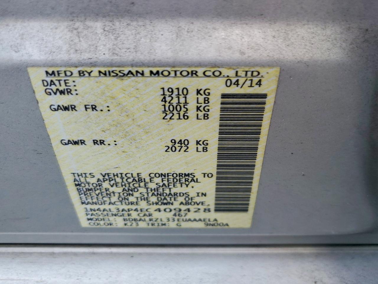 2014 Nissan Altima 2.5 S Silver vin: 1N4AL3AP4EC409428