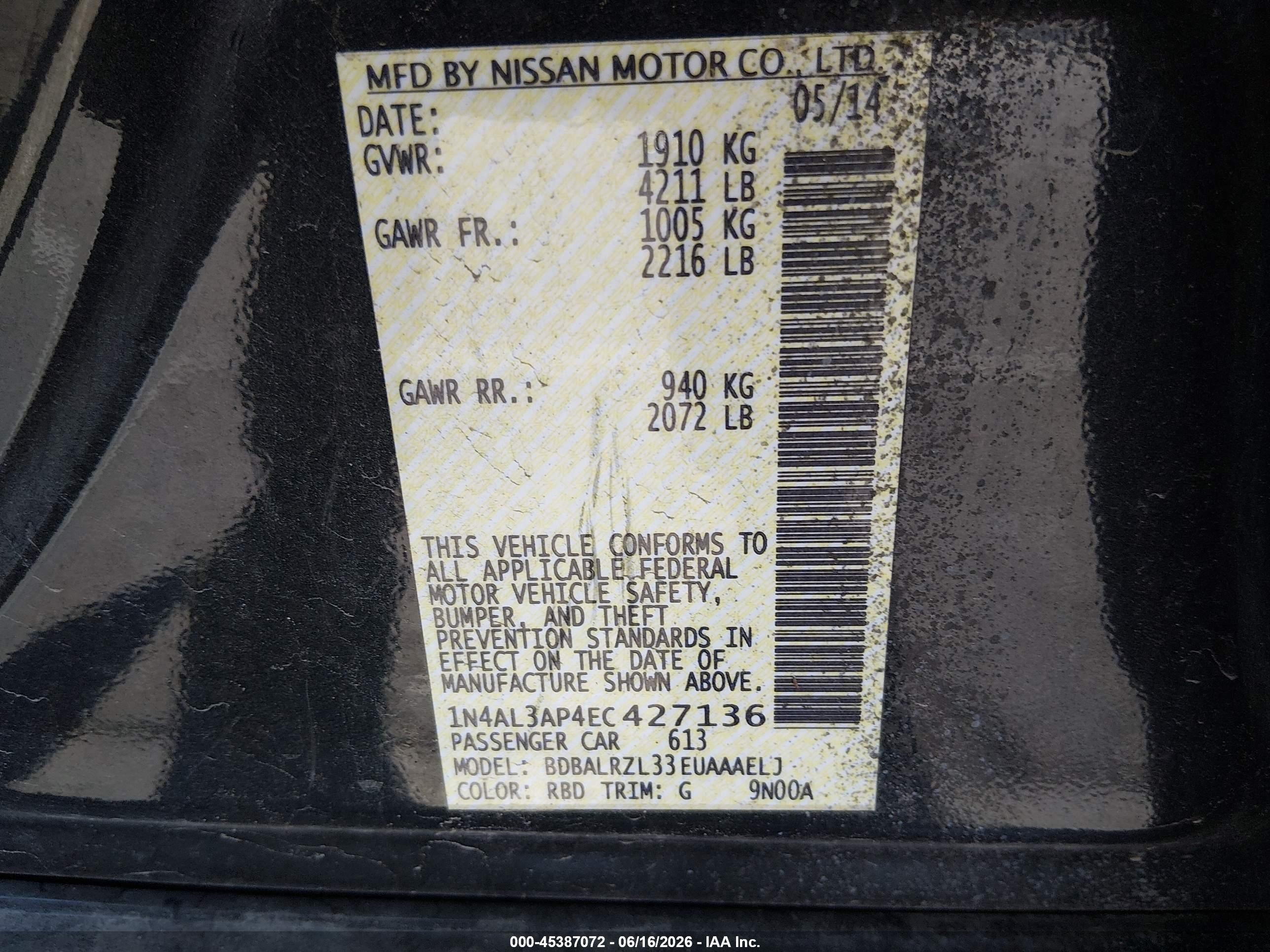 2014 Nissan Altima 2.5 S Black vin: 1N4AL3AP4EC427136