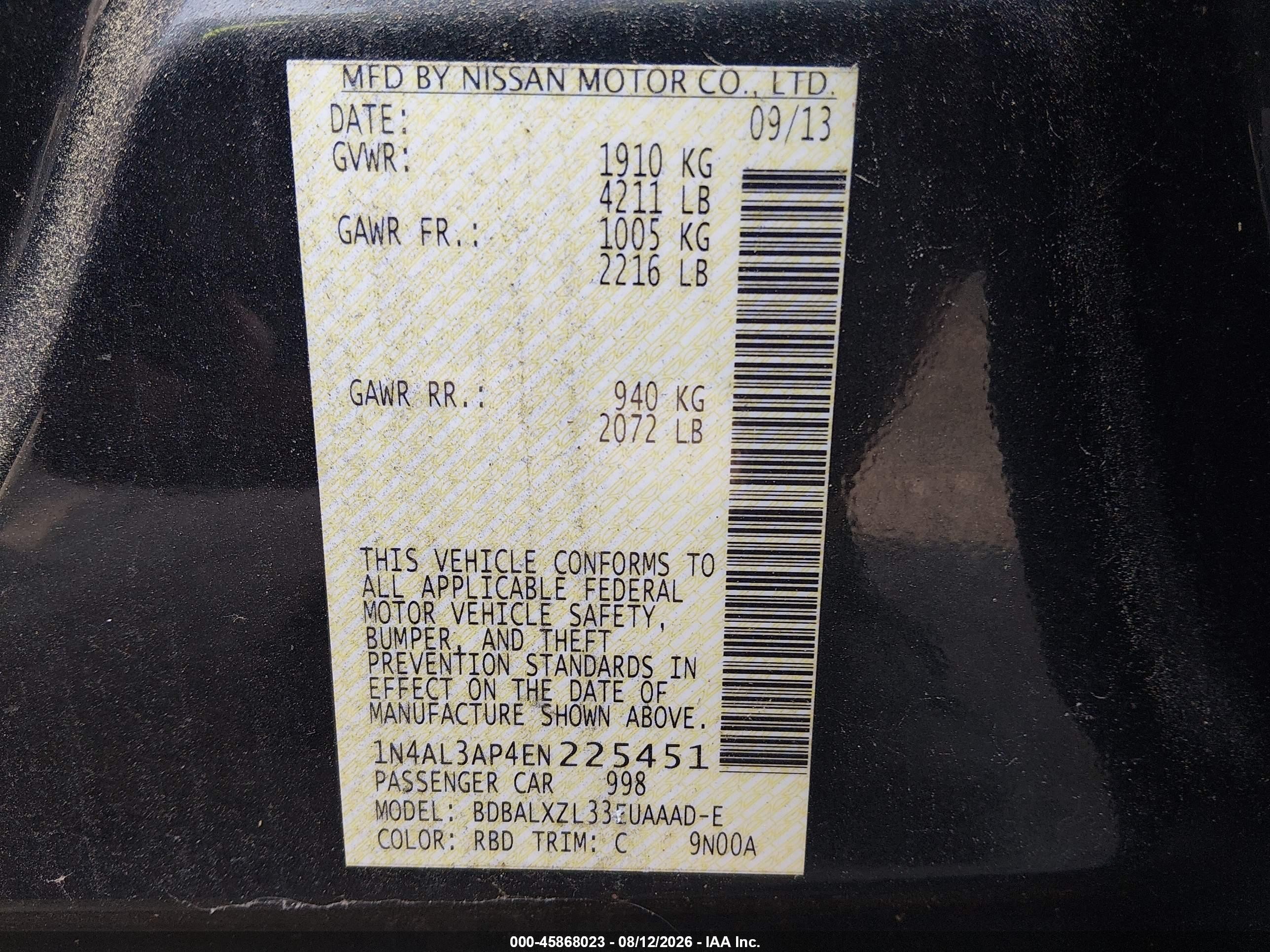 2014 Nissan Altima 2.5 Sl Dark Blue vin: 1N4AL3AP4EN225451
