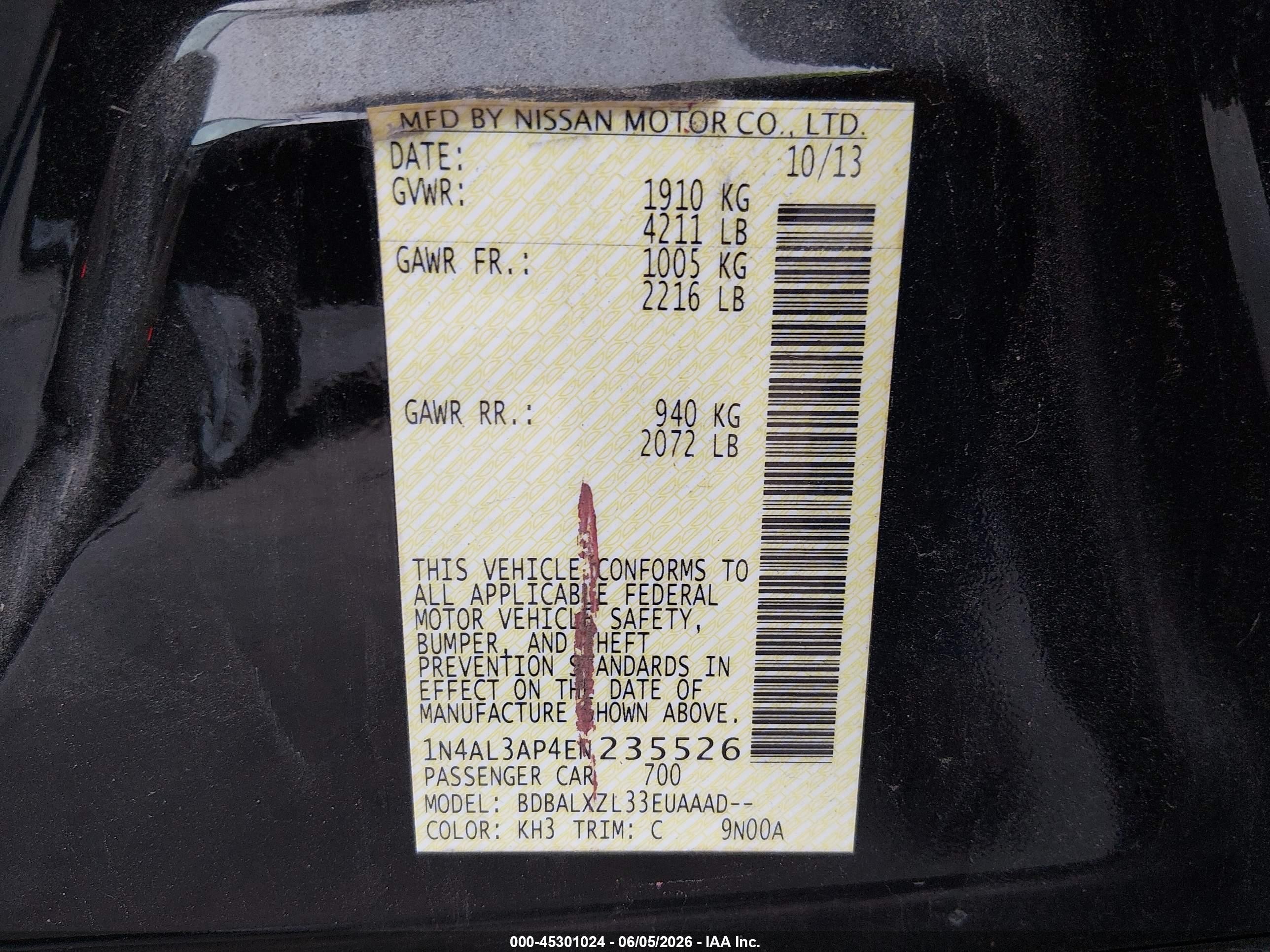 2014 Nissan Altima 2.5 Sl Black vin: 1N4AL3AP4EN235526