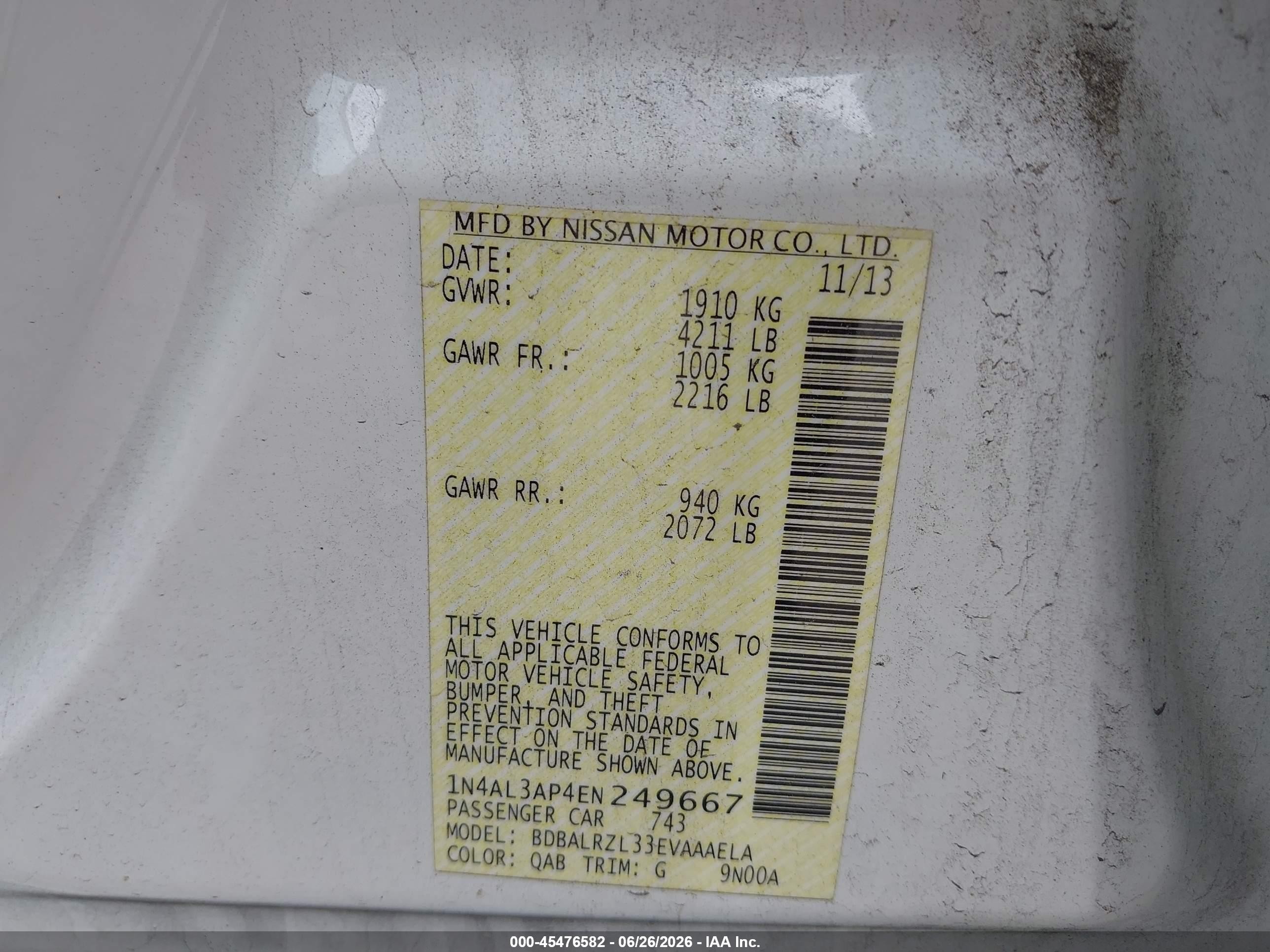 2014 Nissan Altima 2.5 S Белый vin: 1N4AL3AP4EN249667