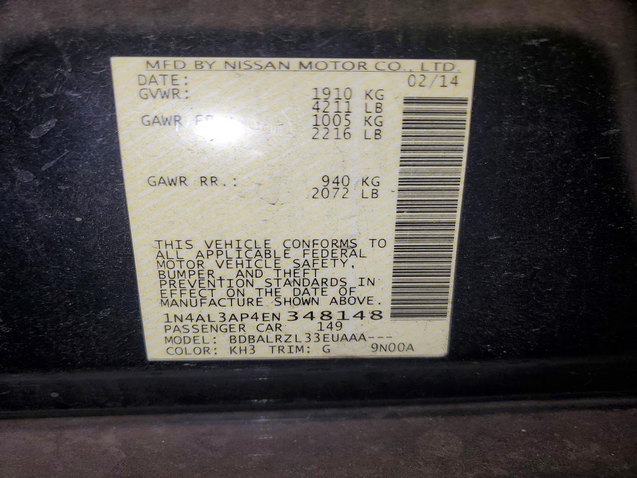 2014 Nissan Altima 2.5 Black vin: 1N4AL3AP4EN348148