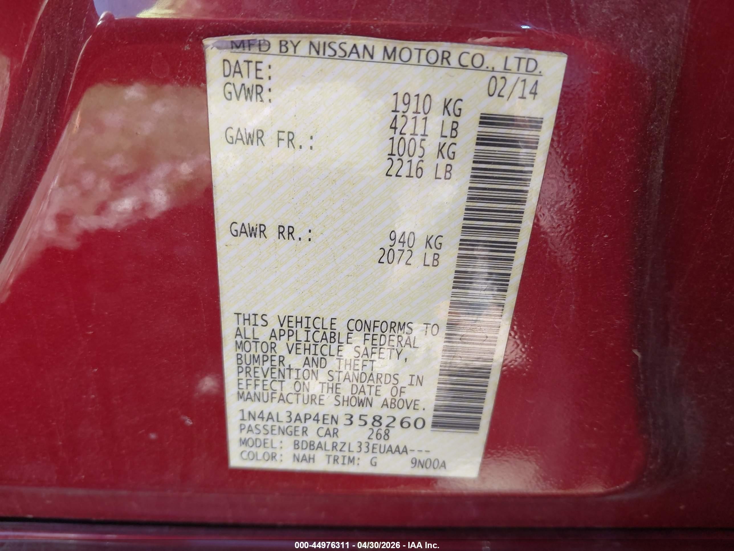 2014 Nissan Altima 2.5 S Burgundy vin: 1N4AL3AP4EN358260