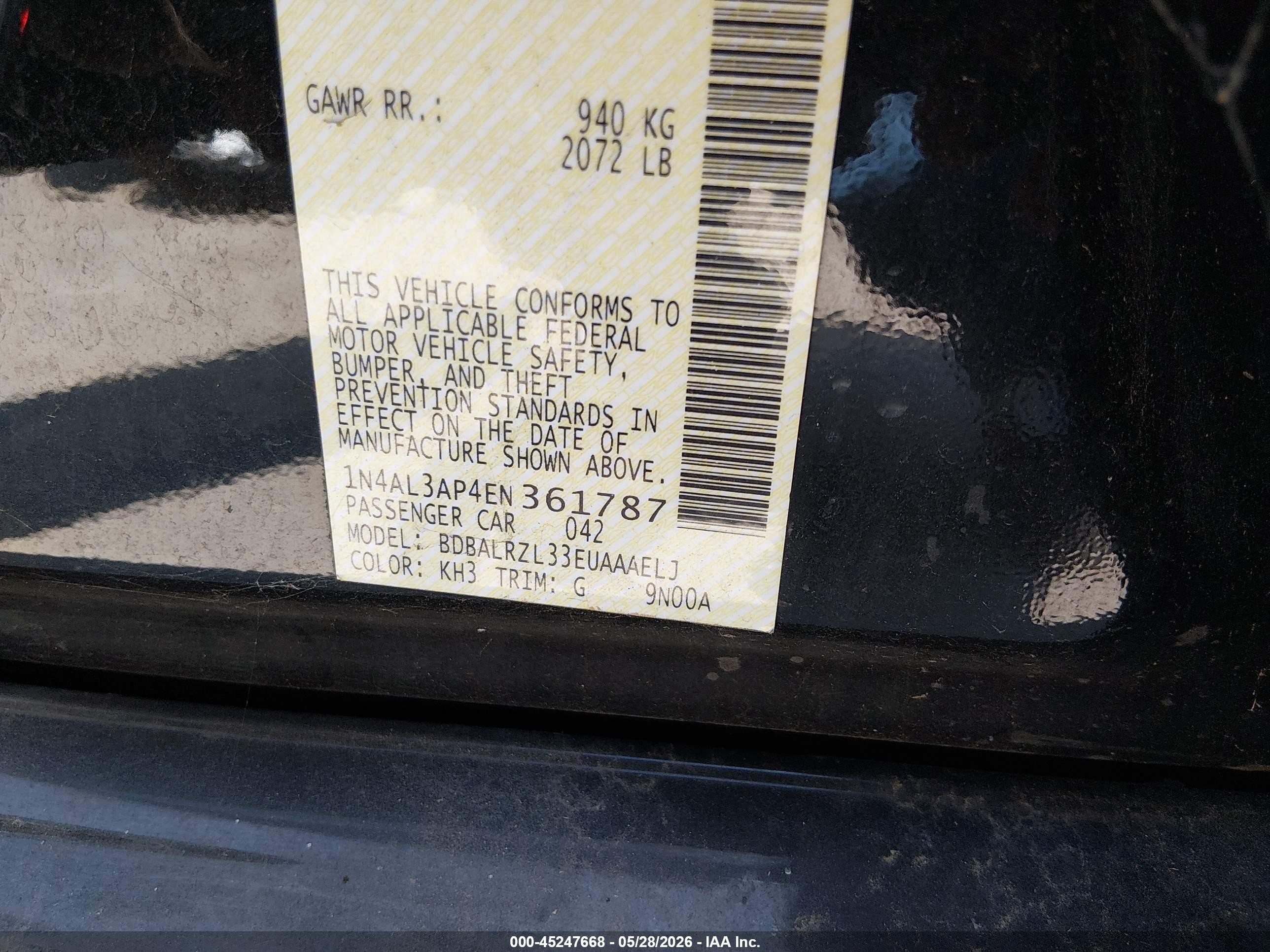 2014 Nissan Altima 2.5 S Черный vin: 1N4AL3AP4EN361787
