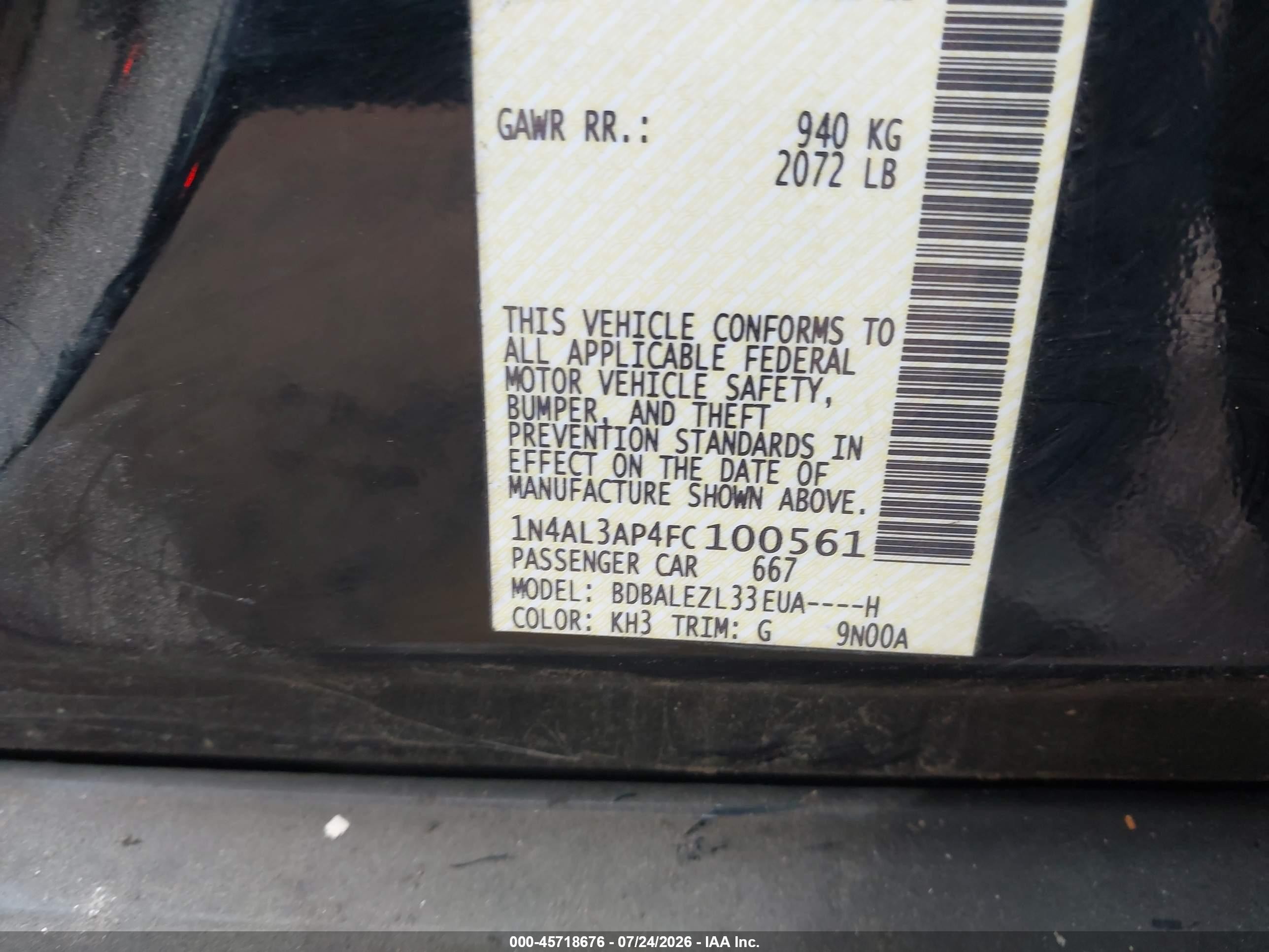 2015 Nissan Altima 2.5 S Black vin: 1N4AL3AP4FC100561