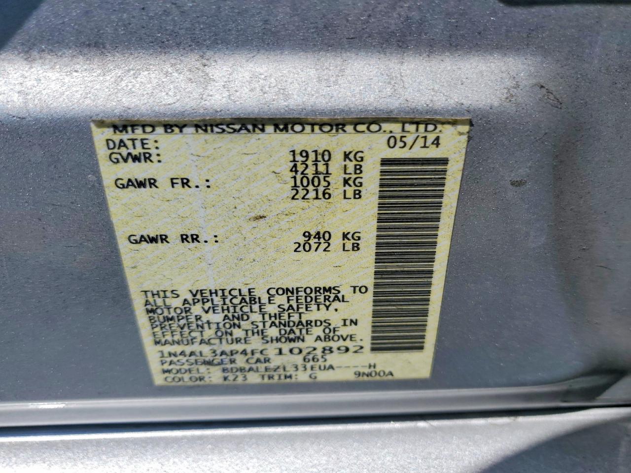 2015 Nissan Altima 2.5 S Silver vin: 1N4AL3AP4FC102892