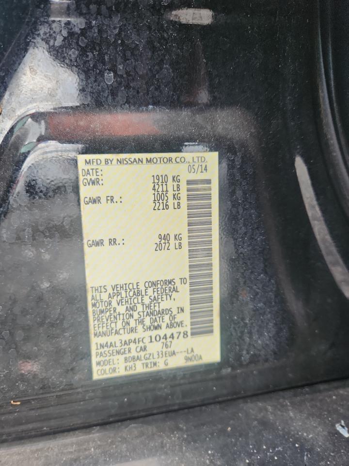 2015 Nissan Altima 2.5 S Черный vin: 1N4AL3AP4FC104478