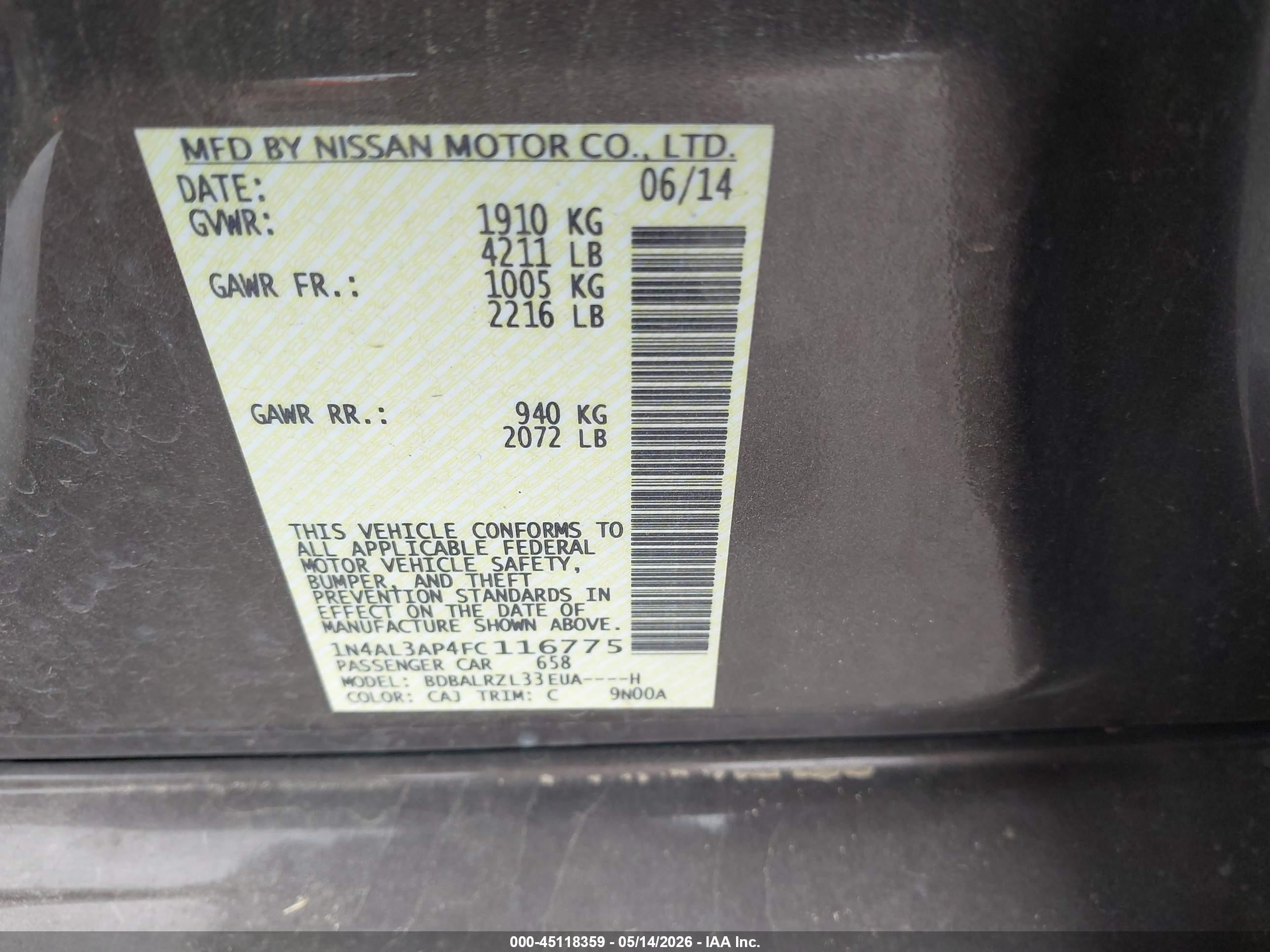 2015 Nissan Altima 2.5 Sl Brown vin: 1N4AL3AP4FC116775