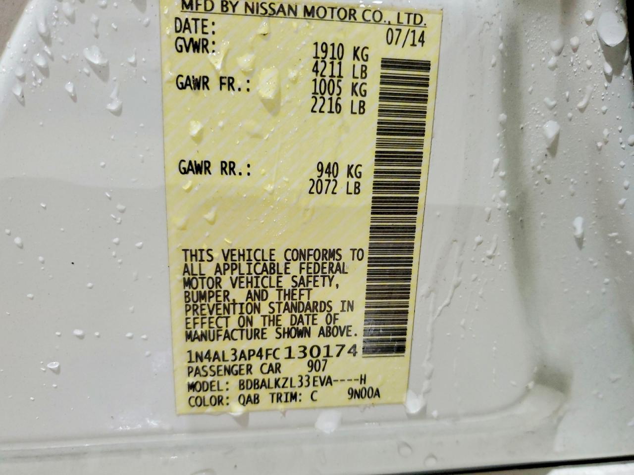 2015 Nissan Altima 2.5 Sv White vin: 1N4AL3AP4FC130174