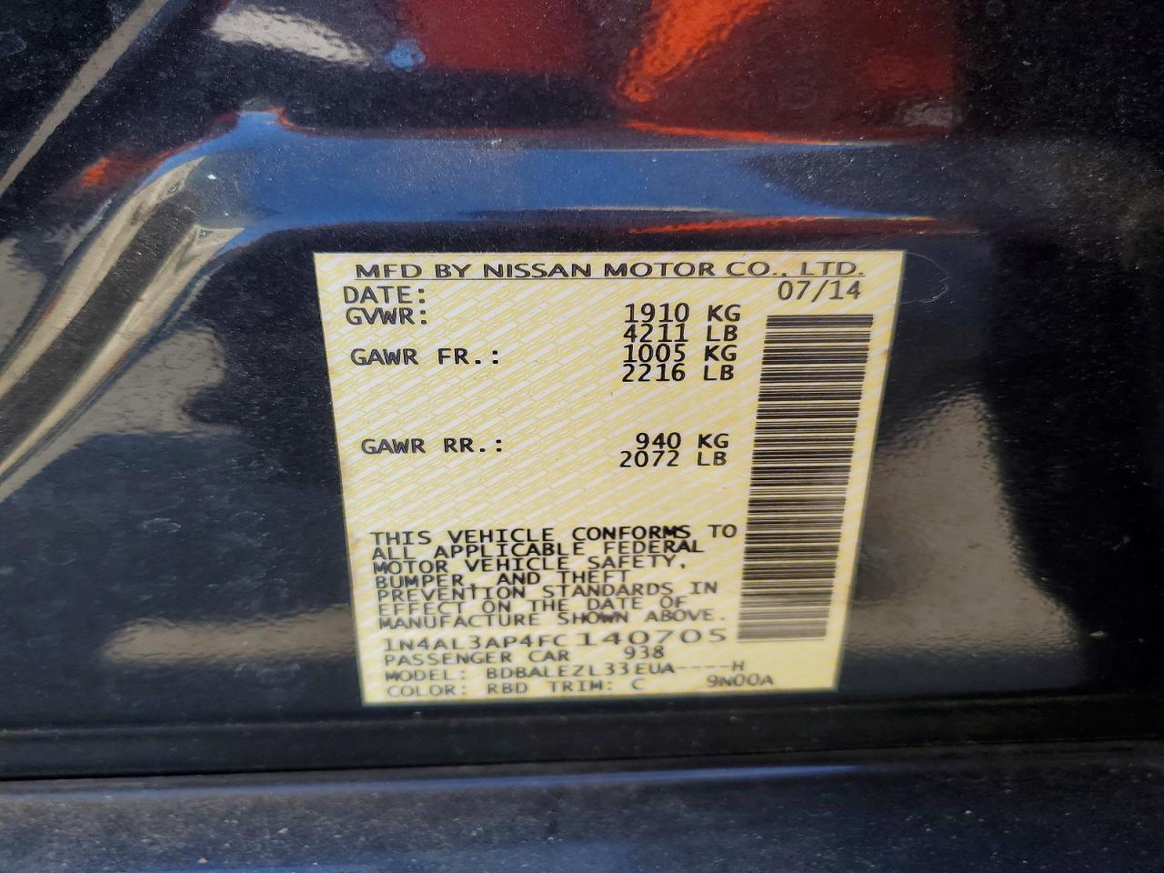 2015 Nissan Altima 2.5 S Blue vin: 1N4AL3AP4FC140705