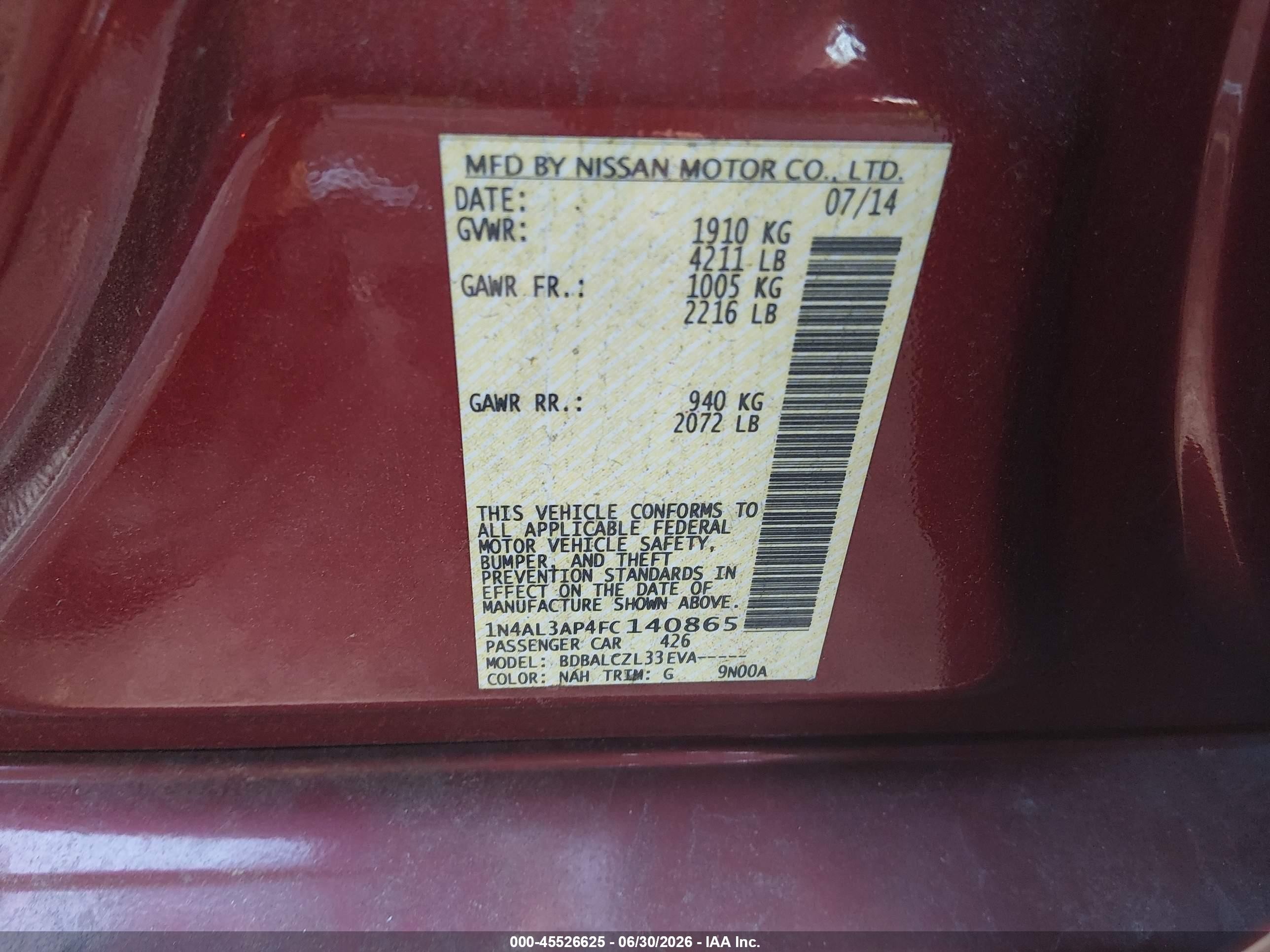 2015 Nissan Altima 2.5 S Red vin: 1N4AL3AP4FC140865