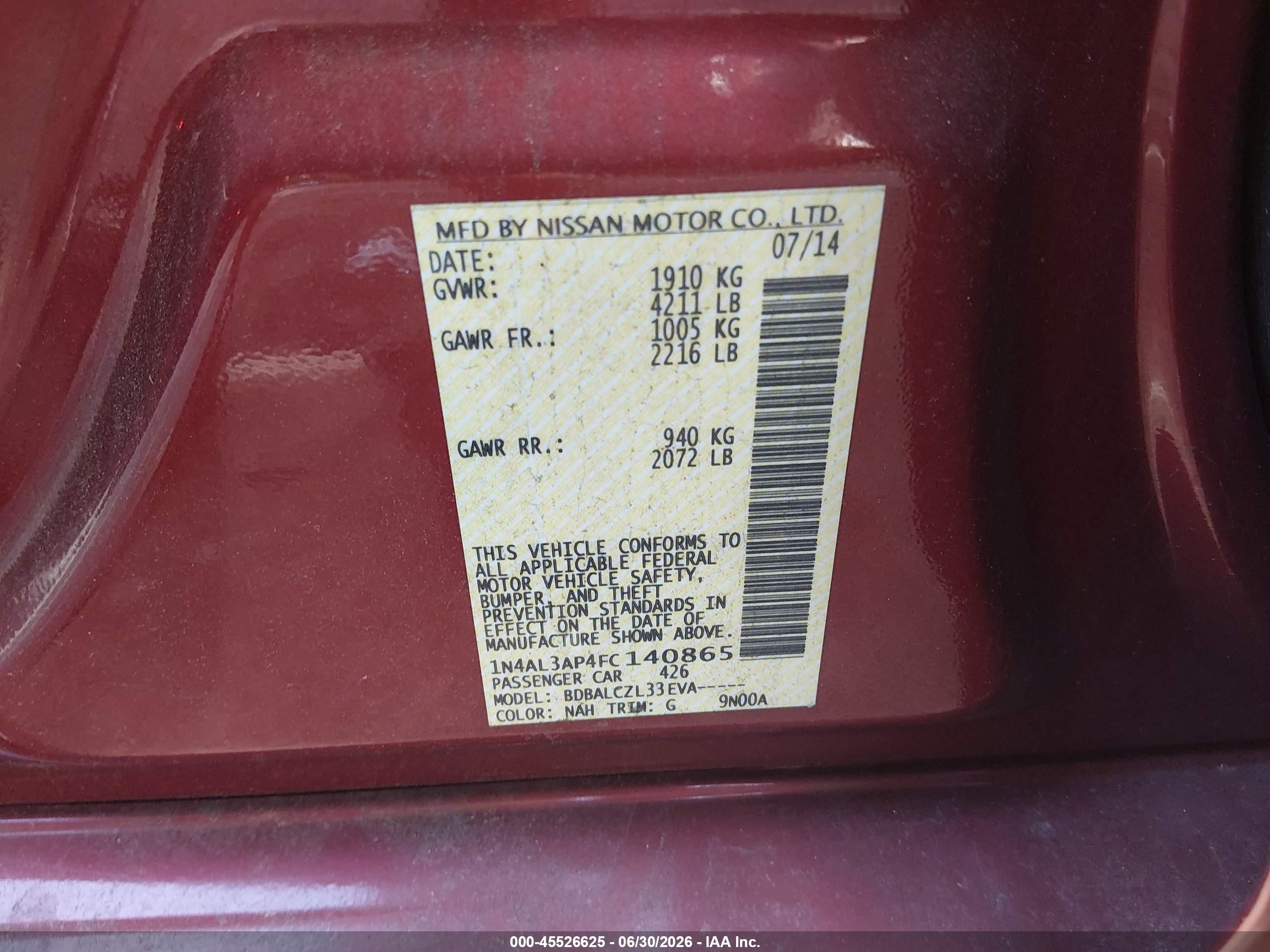 2015 Nissan Altima 2.5 S Red vin: 1N4AL3AP4FC140865