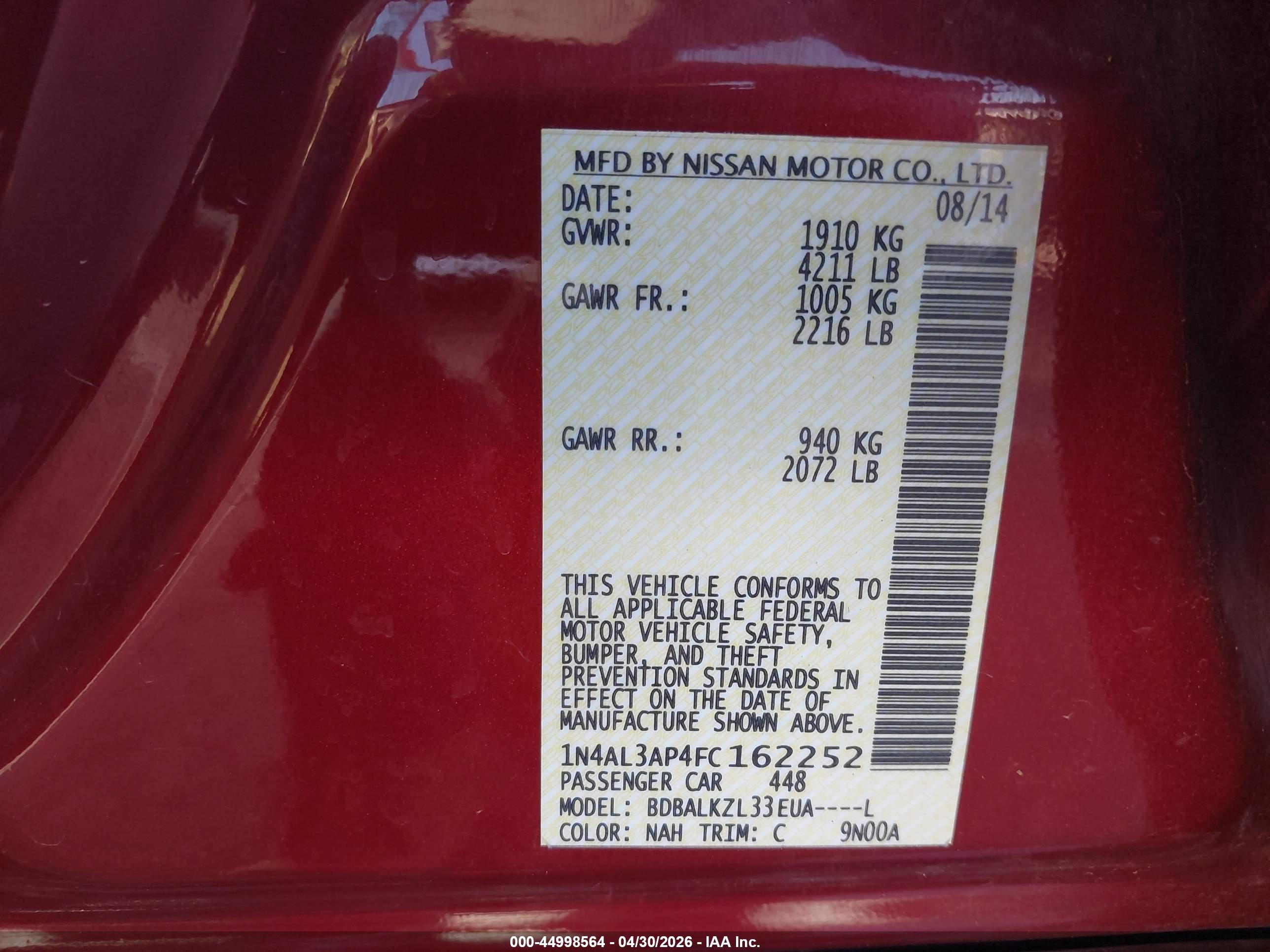 2015 Nissan Altima 2.5 Sv Красный vin: 1N4AL3AP4FC162252
