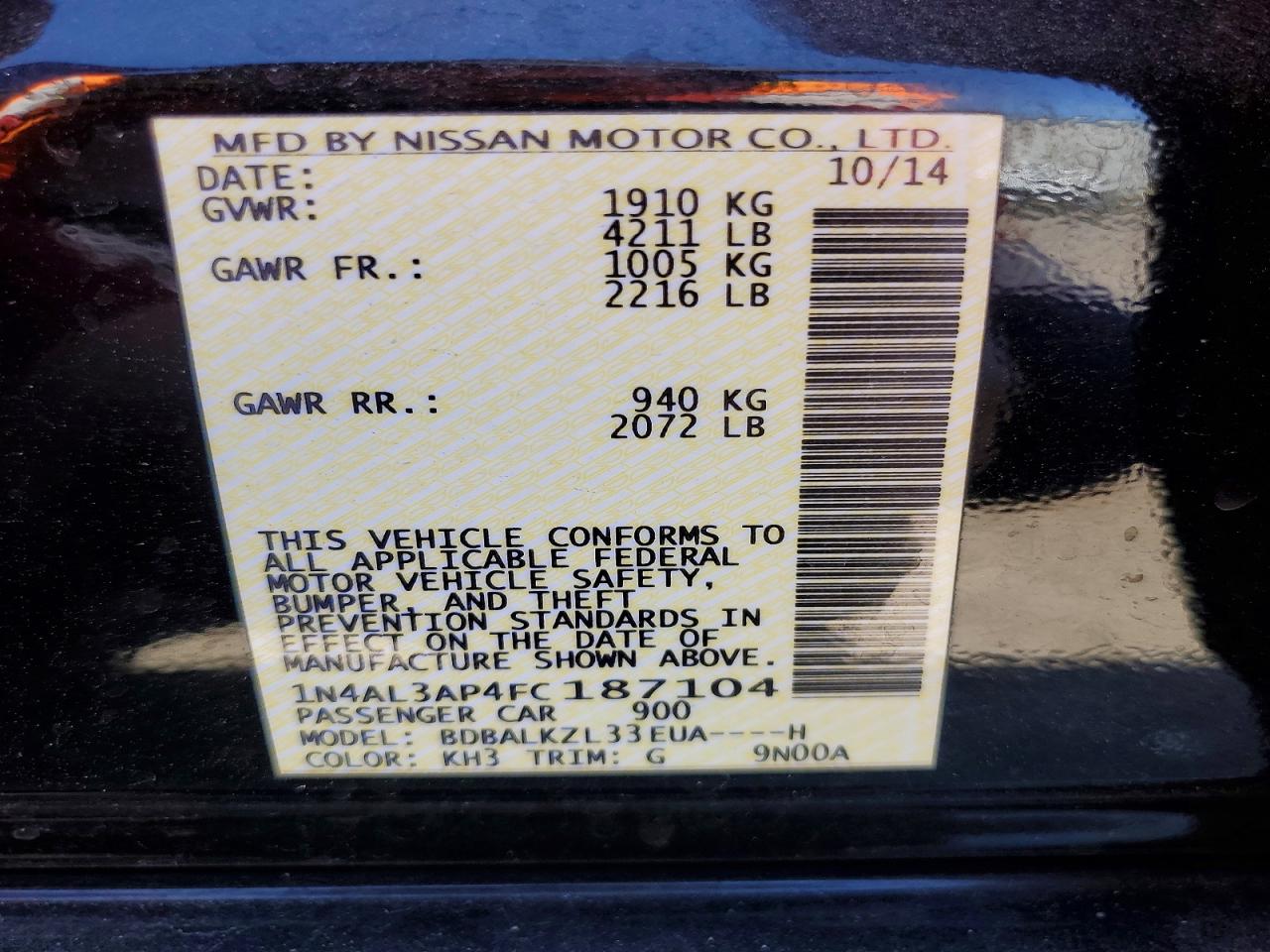 2015 Nissan Altima 2.5 Sv Gray vin: 1N4AL3AP4FC187104