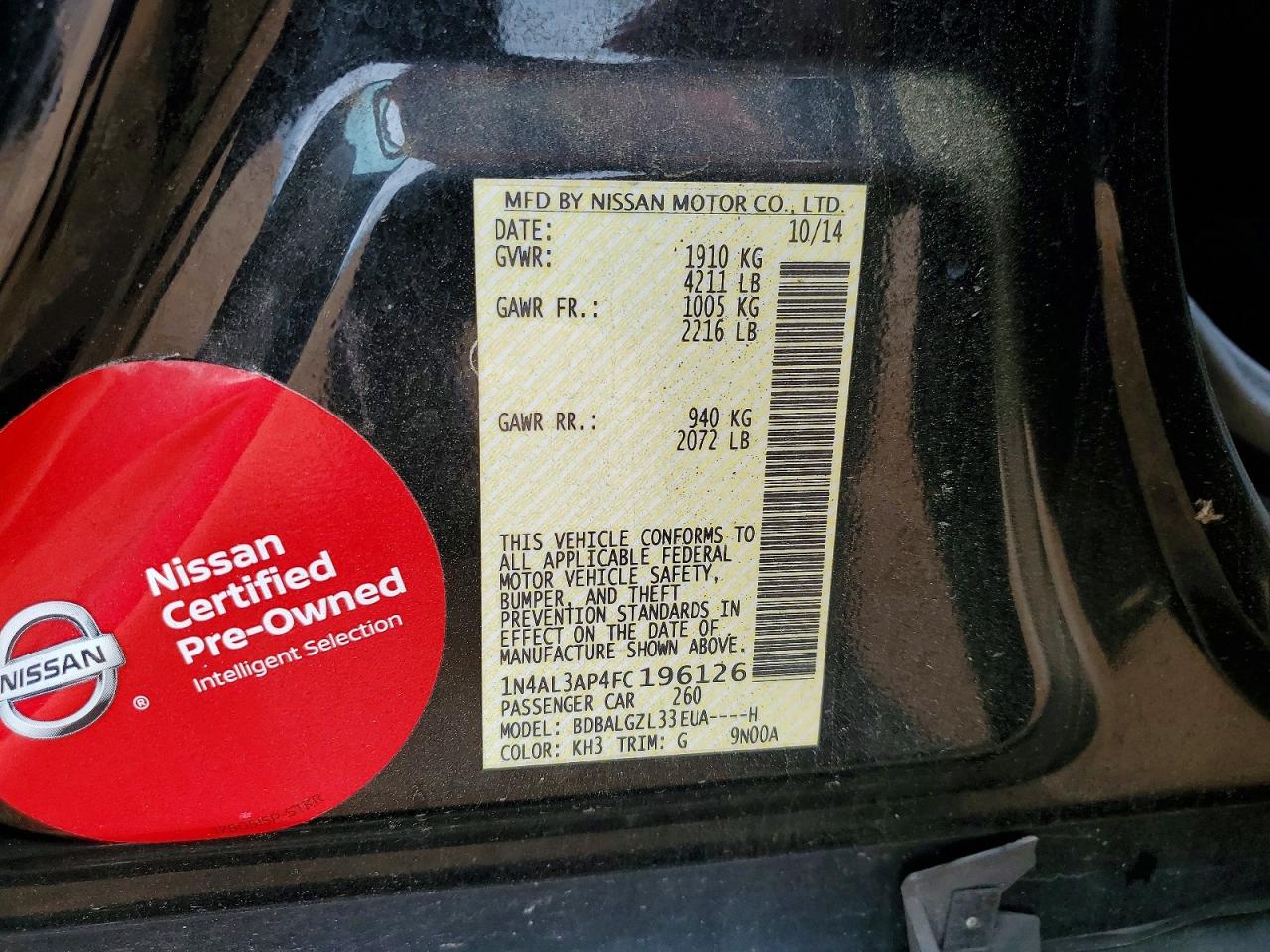 2015 Nissan Altima 2.5 S Black vin: 1N4AL3AP4FC196126