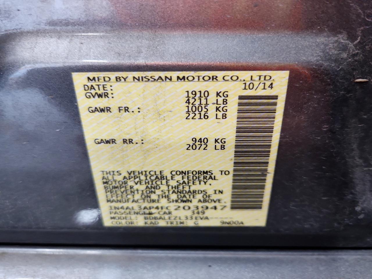 2015 Nissan Altima 2.5 S Gray vin: 1N4AL3AP4FC203947