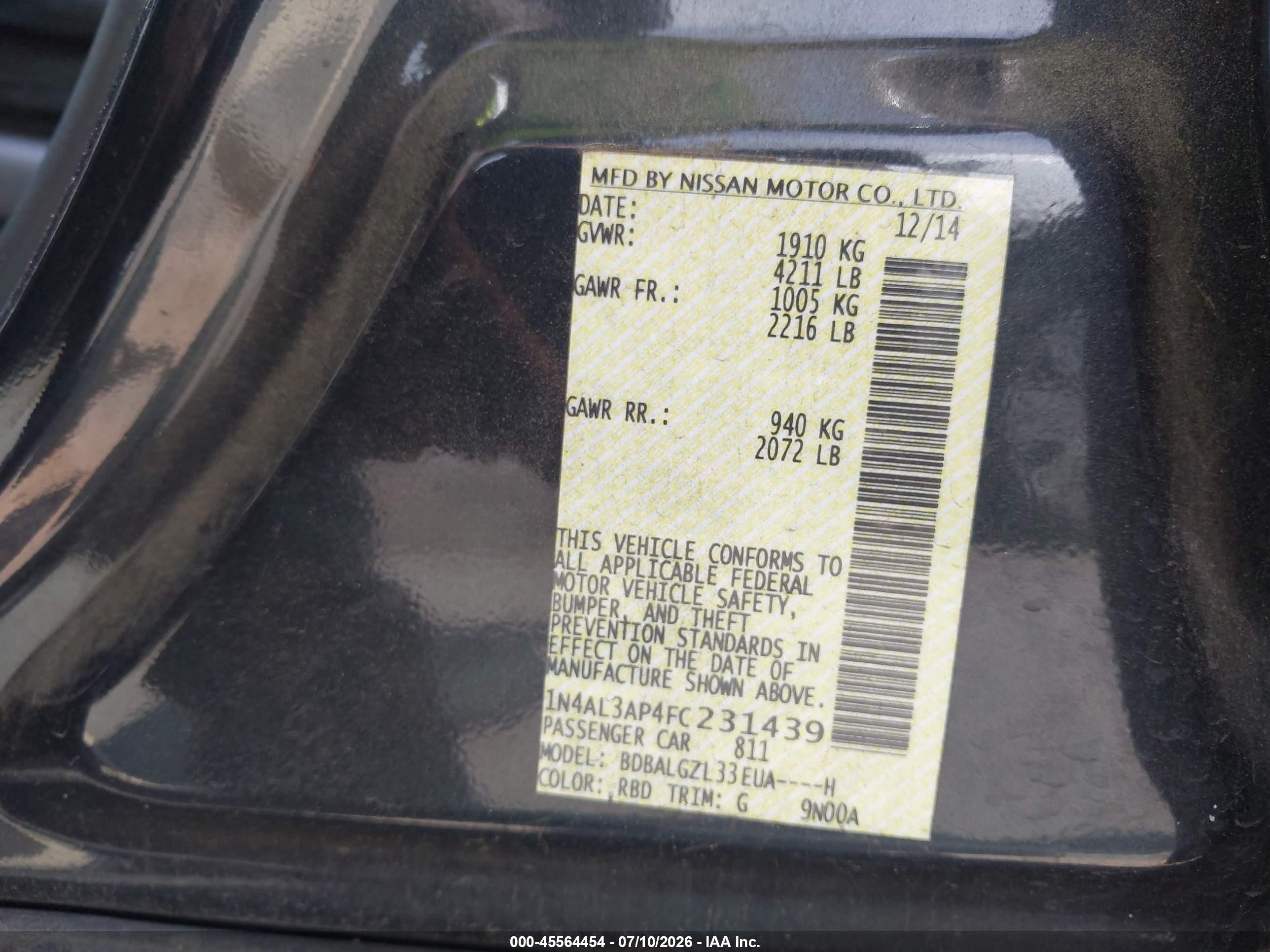 2015 Nissan Altima 2.5 S Серый vin: 1N4AL3AP4FC231439