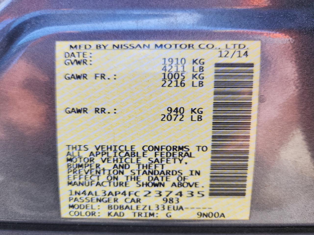 2015 Nissan Altima 2.5 S Gray vin: 1N4AL3AP4FC237435