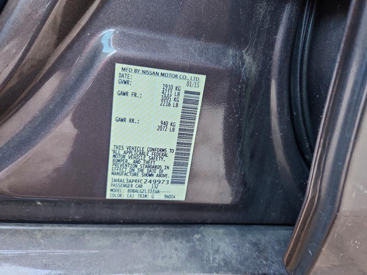 2015 Nissan Altima 2.5 S Brown vin: 1N4AL3AP4FC249973