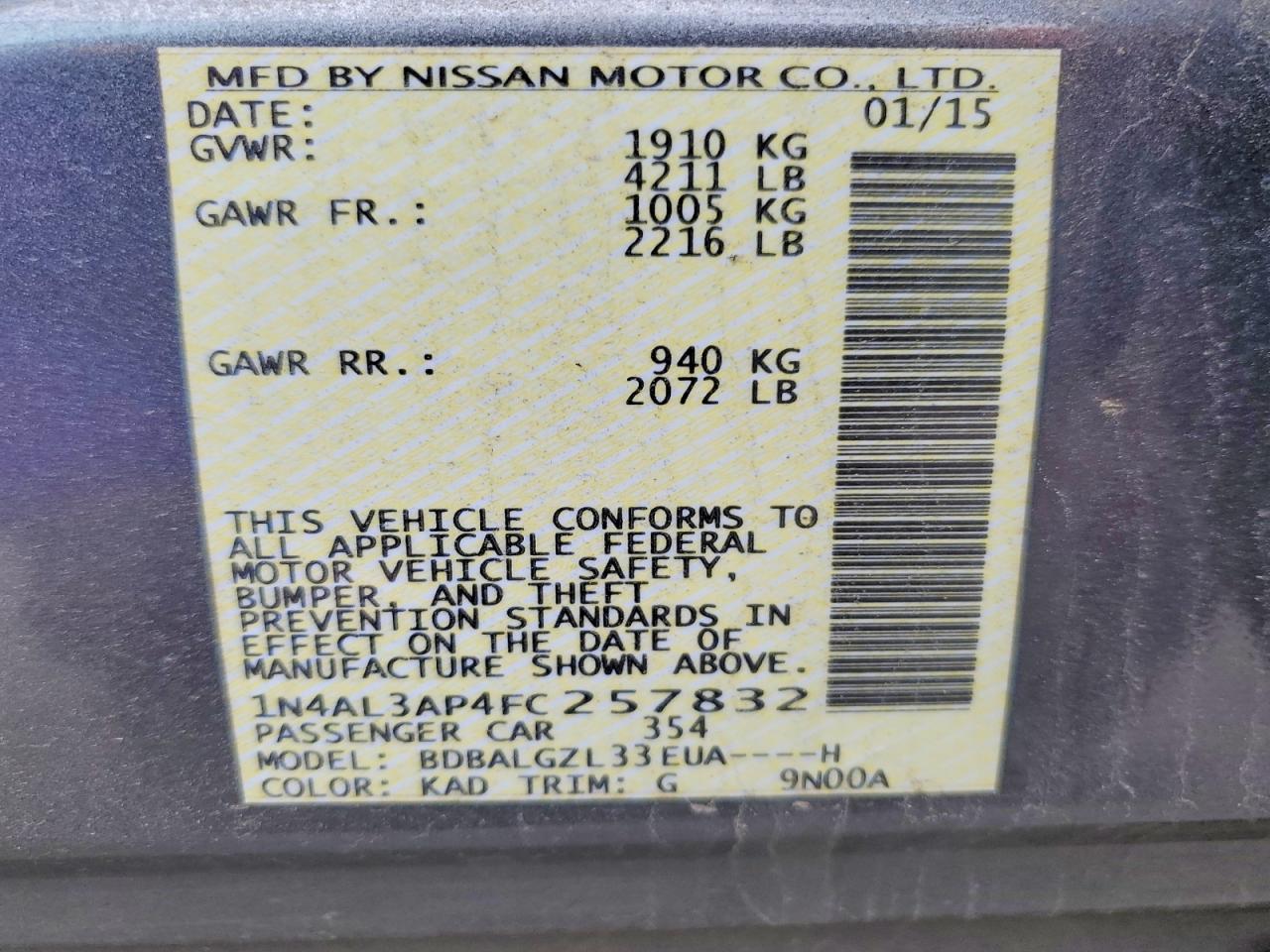 2015 Nissan Altima 2.5 S Gray vin: 1N4AL3AP4FC257832