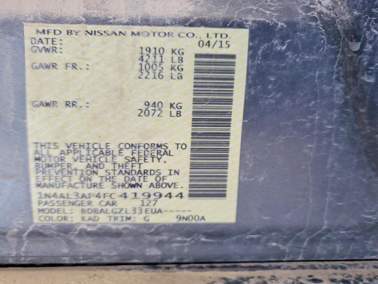 2015 Nissan Altima 2.5 S Gray vin: 1N4AL3AP4FC419944