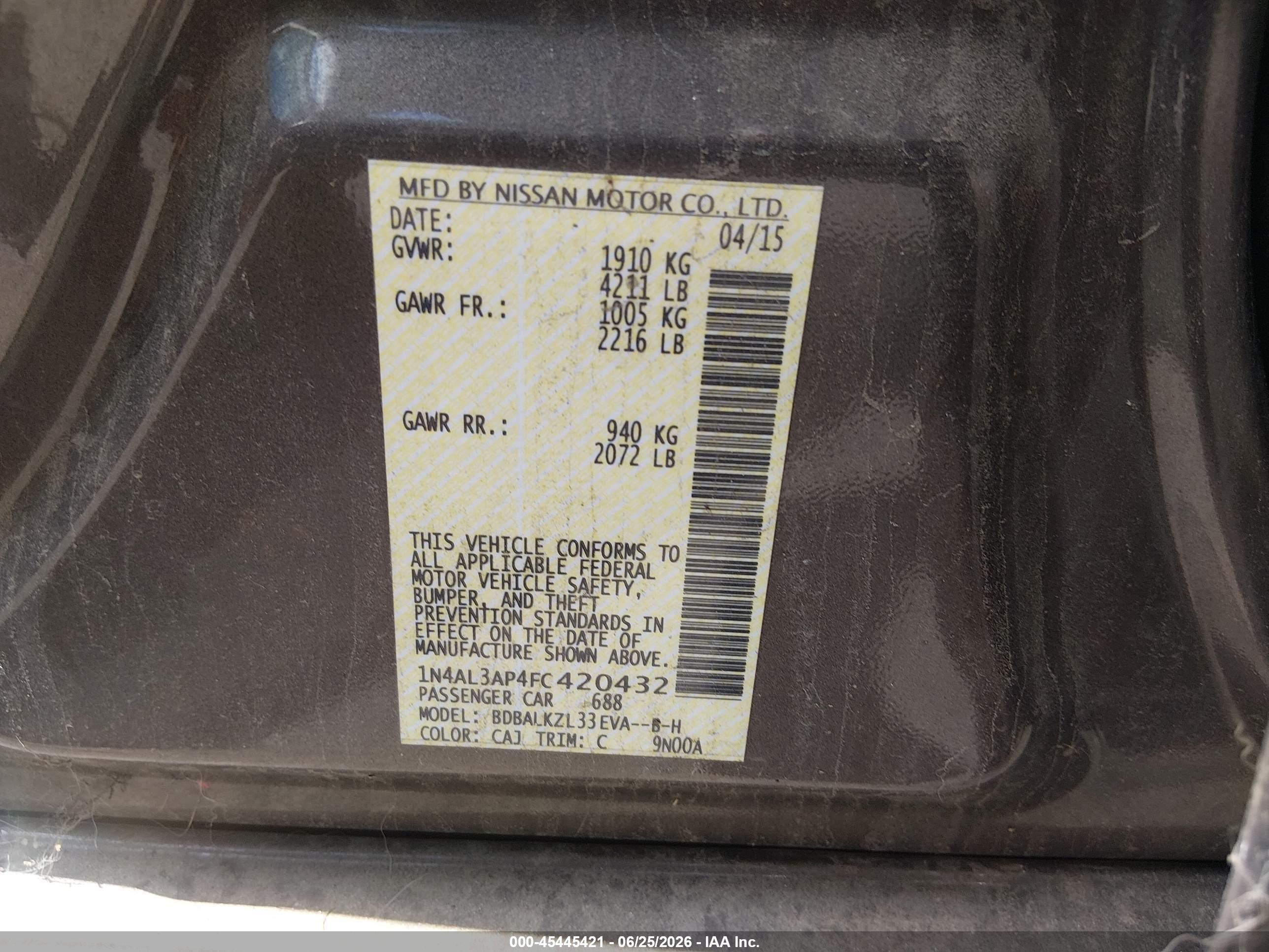 2015 Nissan Altima 2.5 Sv Brown vin: 1N4AL3AP4FC420432
