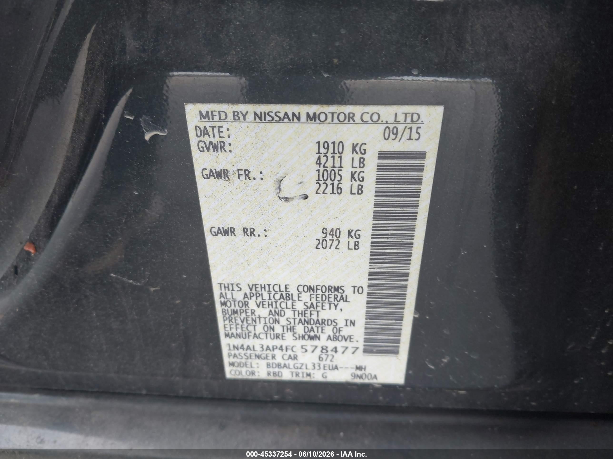 2015 Nissan Altima 2.5 S Dark Blue vin: 1N4AL3AP4FC578477
