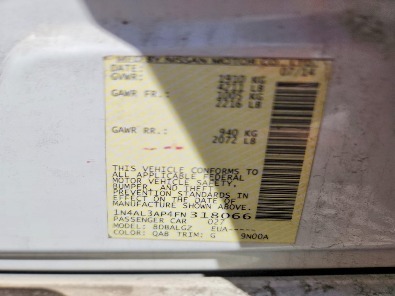 2015 Nissan Altima 2.5 S White vin: 1N4AL3AP4FN318066