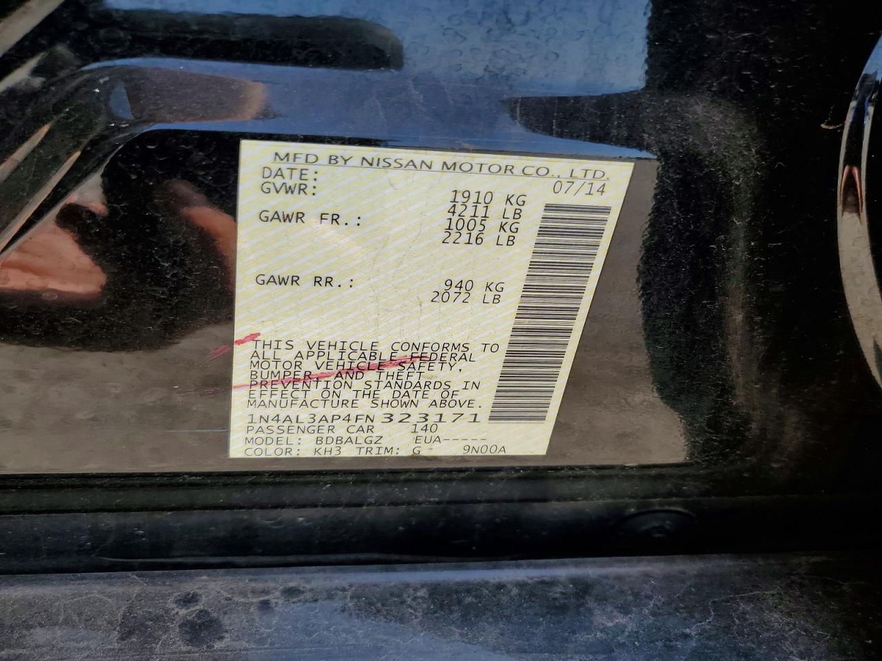 2015 Nissan Altima 2.5 S Черный vin: 1N4AL3AP4FN323171