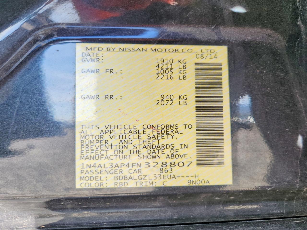 2015 Nissan Altima 2.5 S Charcoal vin: 1N4AL3AP4FN328807
