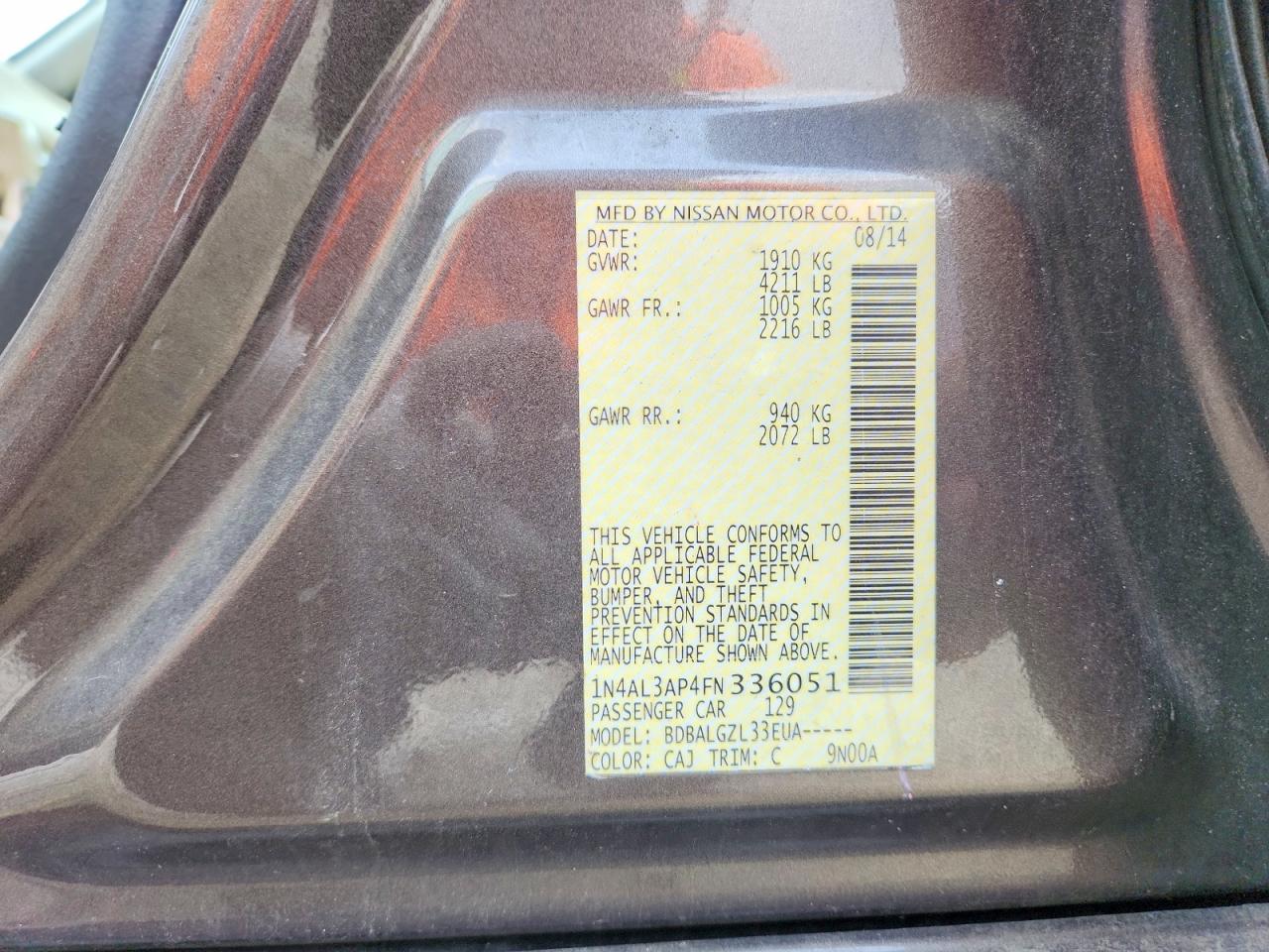 2015 Nissan Altima 2.5 S Brown vin: 1N4AL3AP4FN336051
