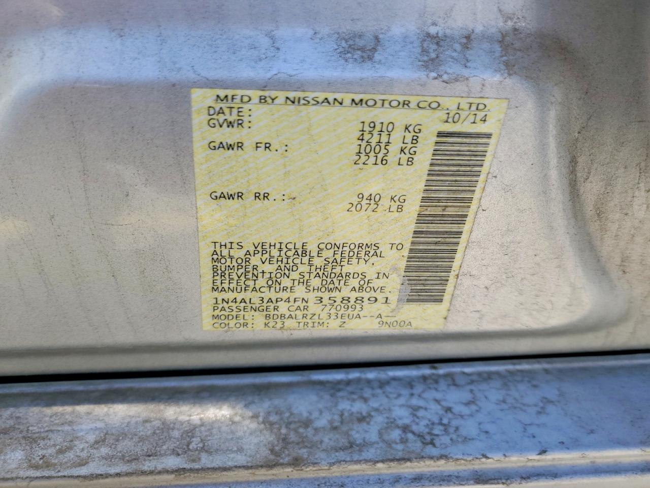 2015 Nissan Altima 2.5 Silver vin: 1N4AL3AP4FN358891