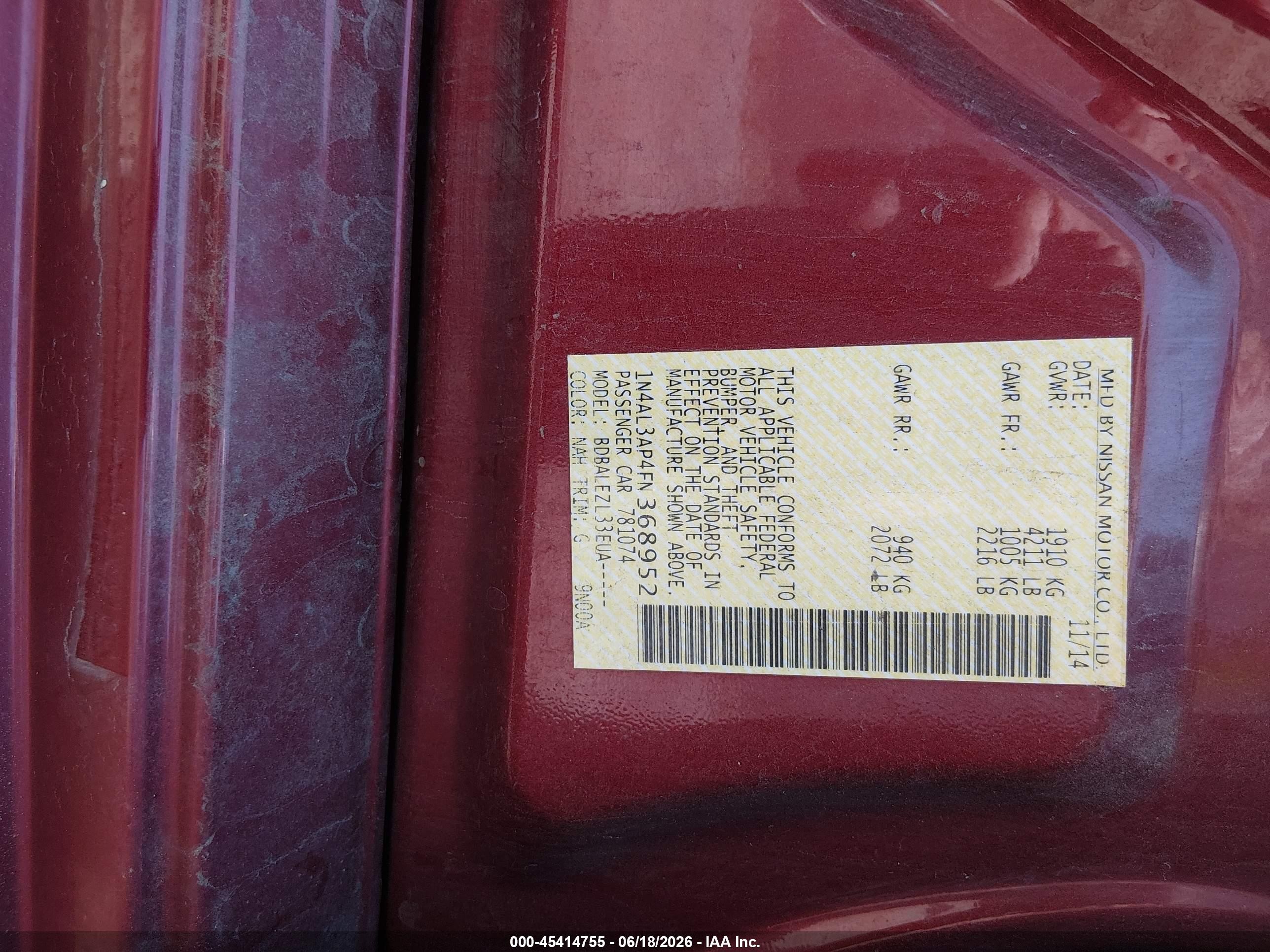 2015 Nissan Altima 2.5 S Red vin: 1N4AL3AP4FN368952