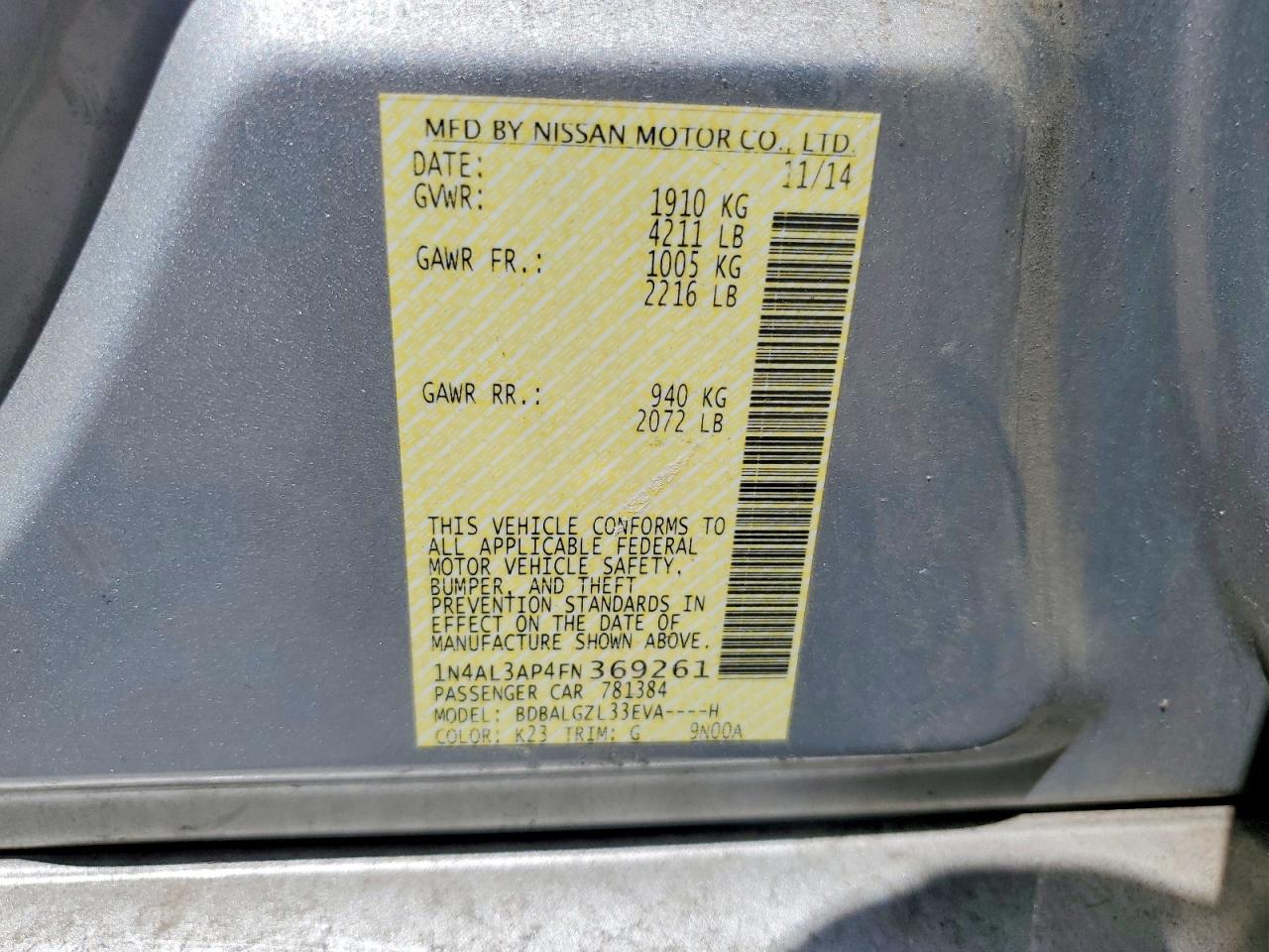 2015 Nissan Altima 2.5 S Silver vin: 1N4AL3AP4FN369261
