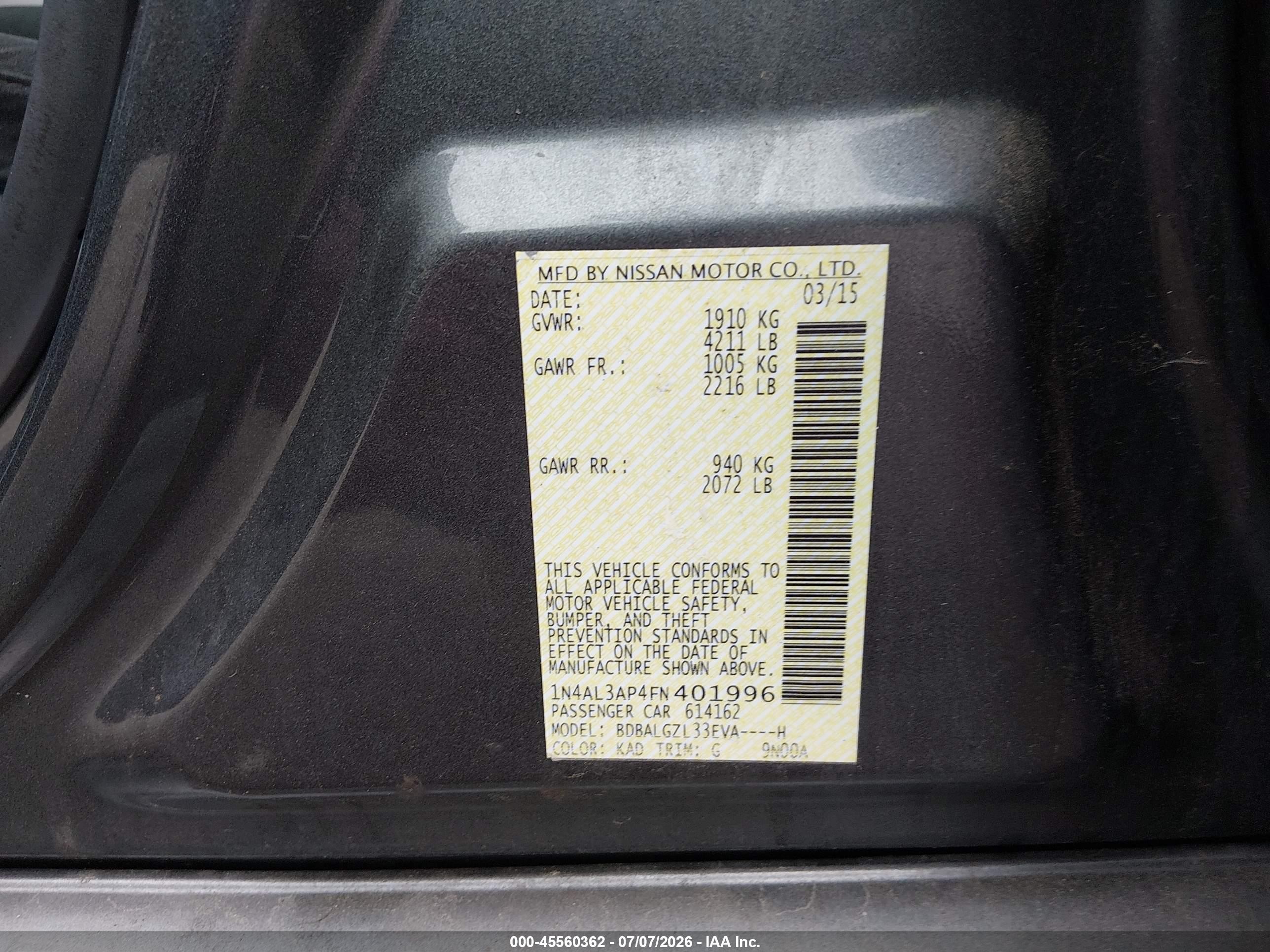 2015 Nissan Altima 2.5 S Gray vin: 1N4AL3AP4FN401996