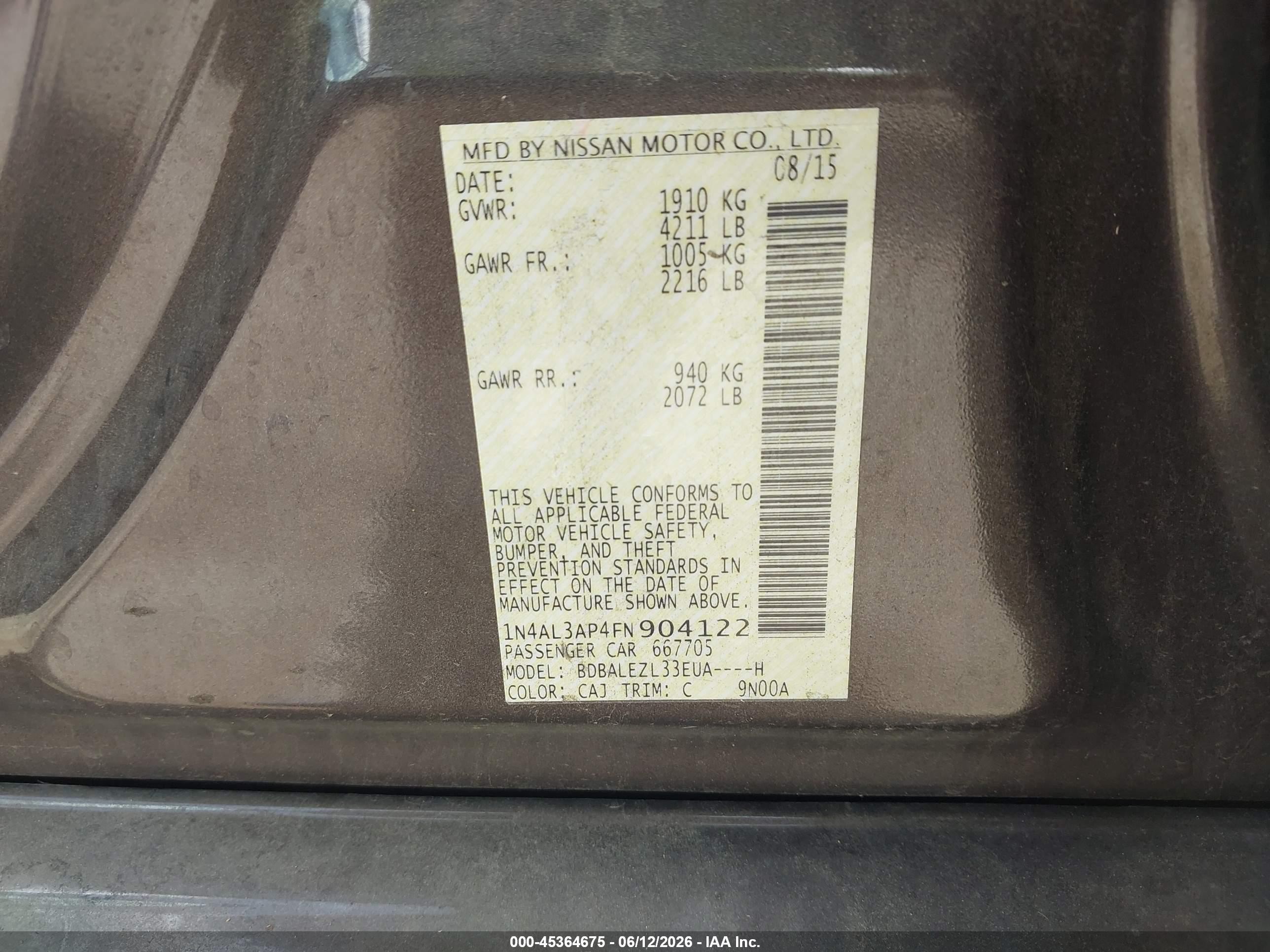 2015 Nissan Altima 2.5 S Brown vin: 1N4AL3AP4FN904122