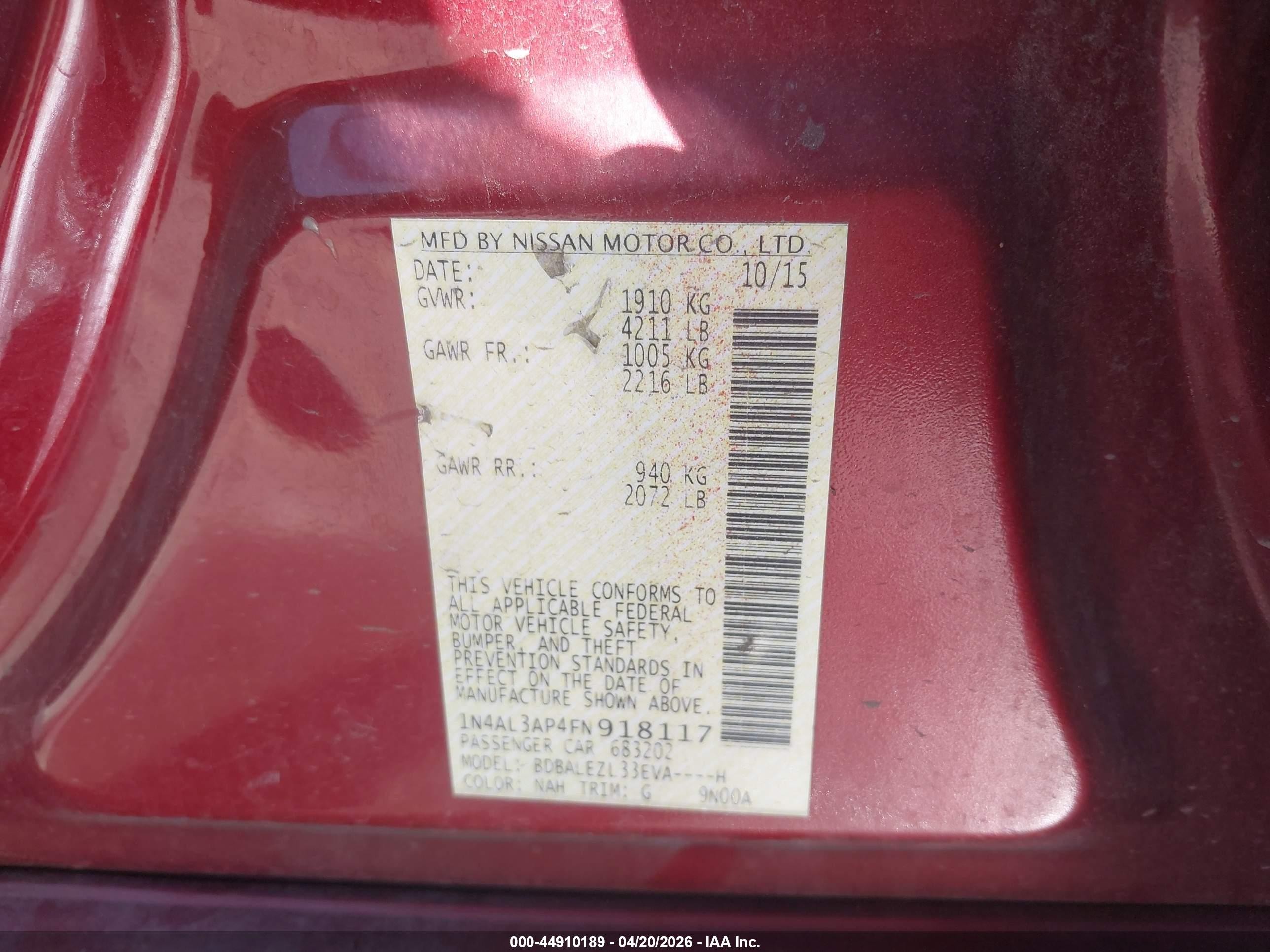 2015 Nissan Altima 2.5 S Red vin: 1N4AL3AP4FN918117