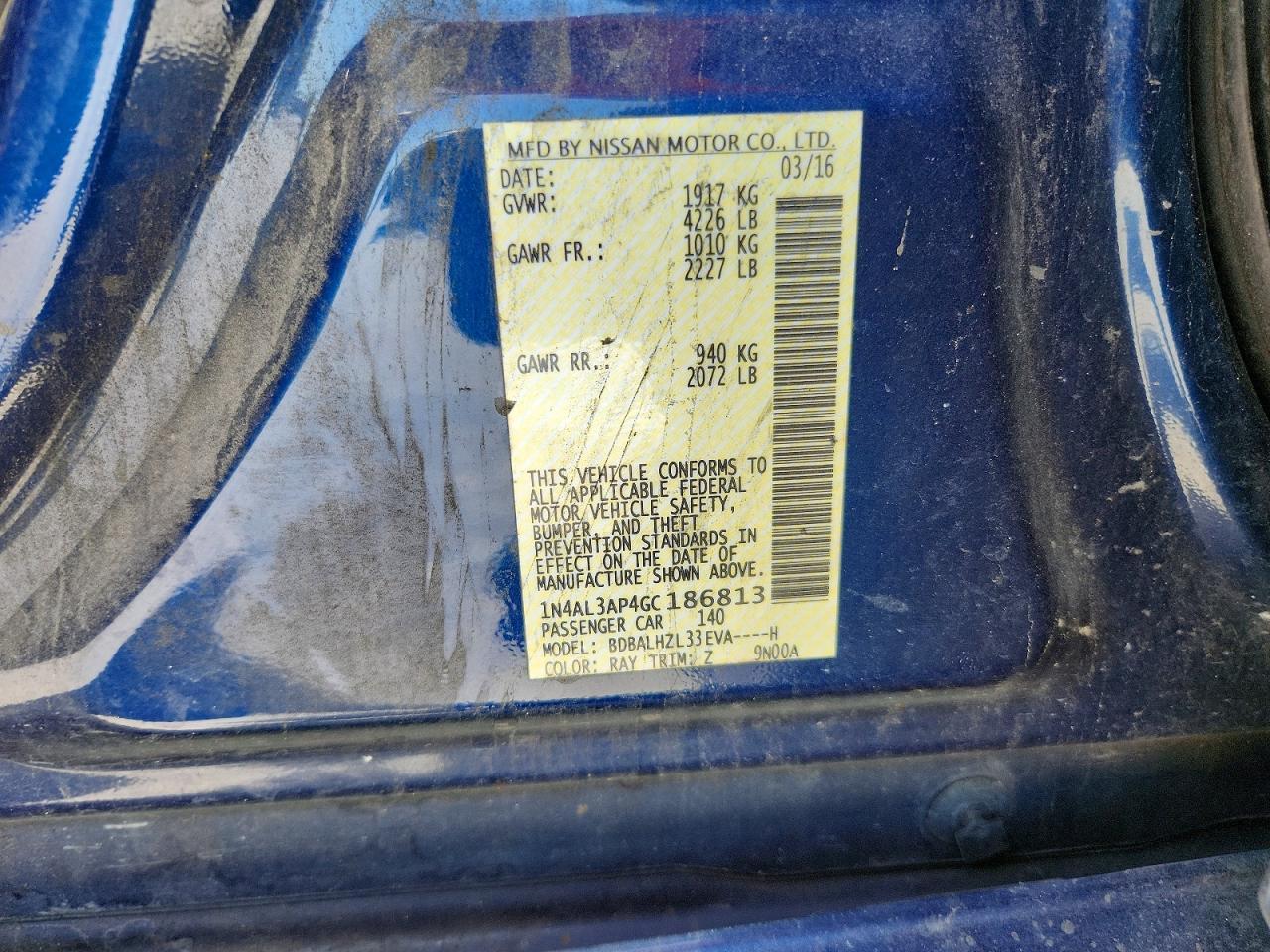 2016 Nissan Altima 2.5 Sr Blue vin: 1N4AL3AP4GC186813