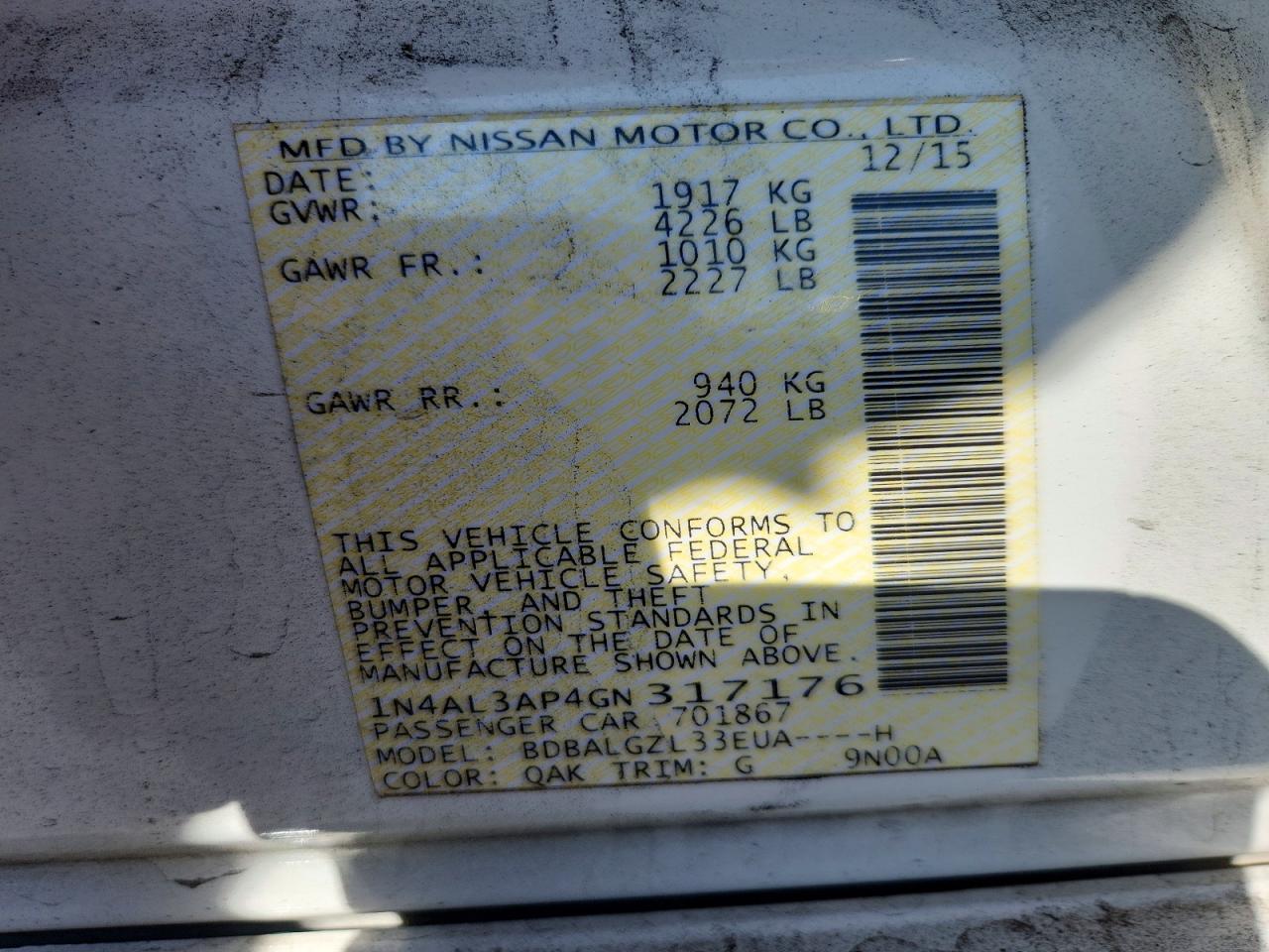 2016 Nissan Altima 2.5 S White vin: 1N4AL3AP4GN317176
