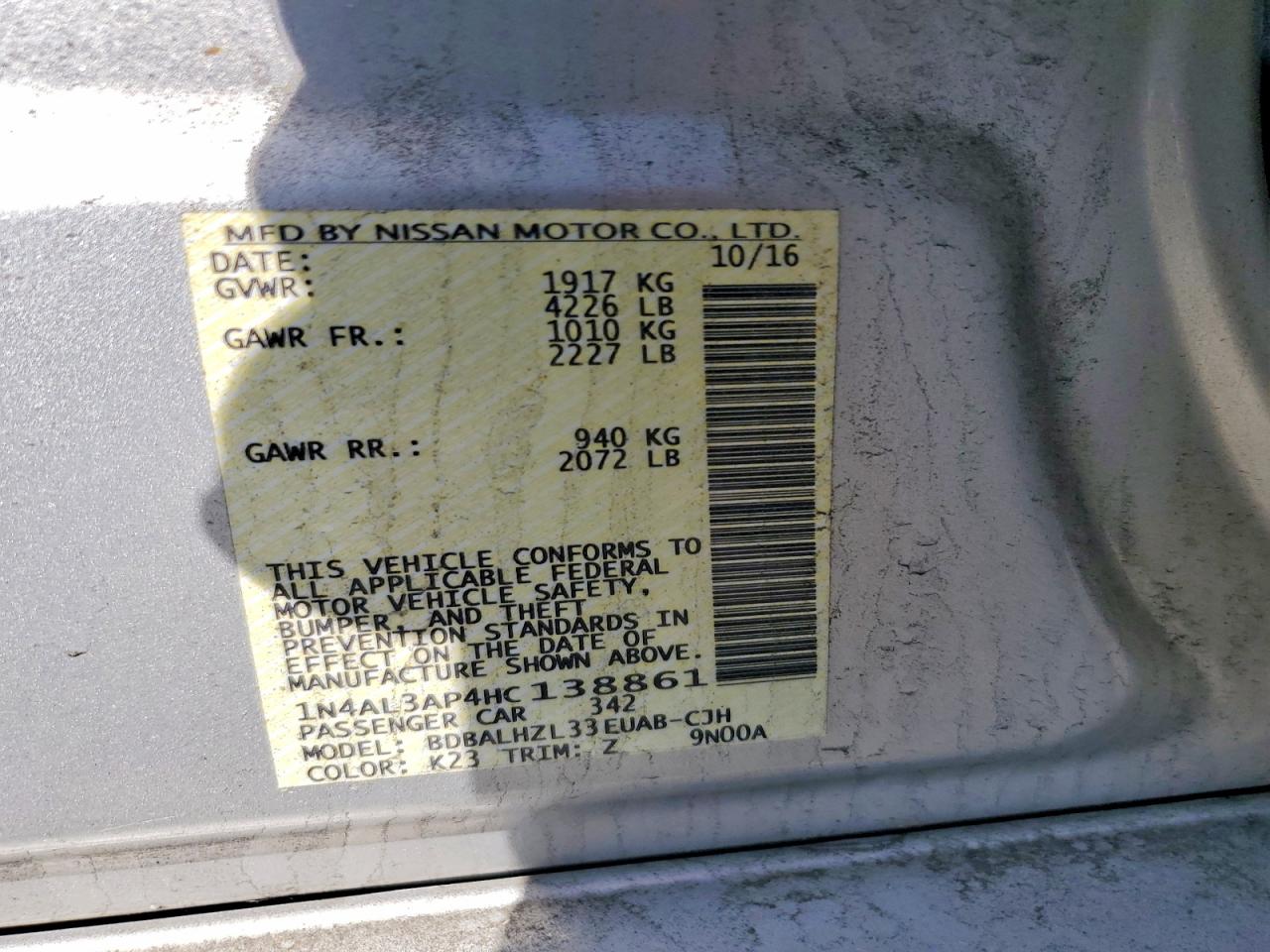 2017 Nissan Altima 2.5 Sr Silver vin: 1N4AL3AP4HC138861