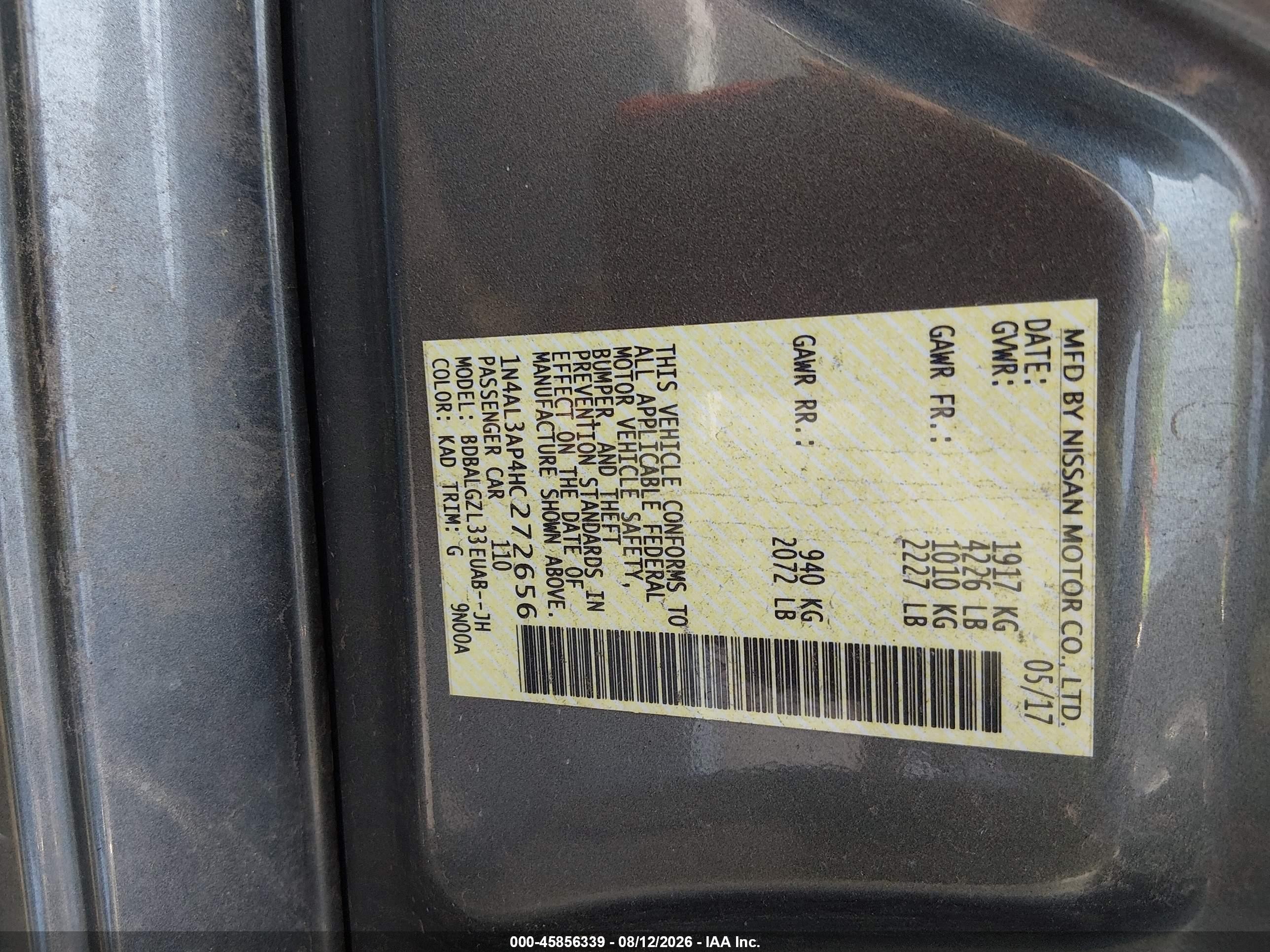 2017 Nissan Altima 2.5 S Gray vin: 1N4AL3AP4HC272656
