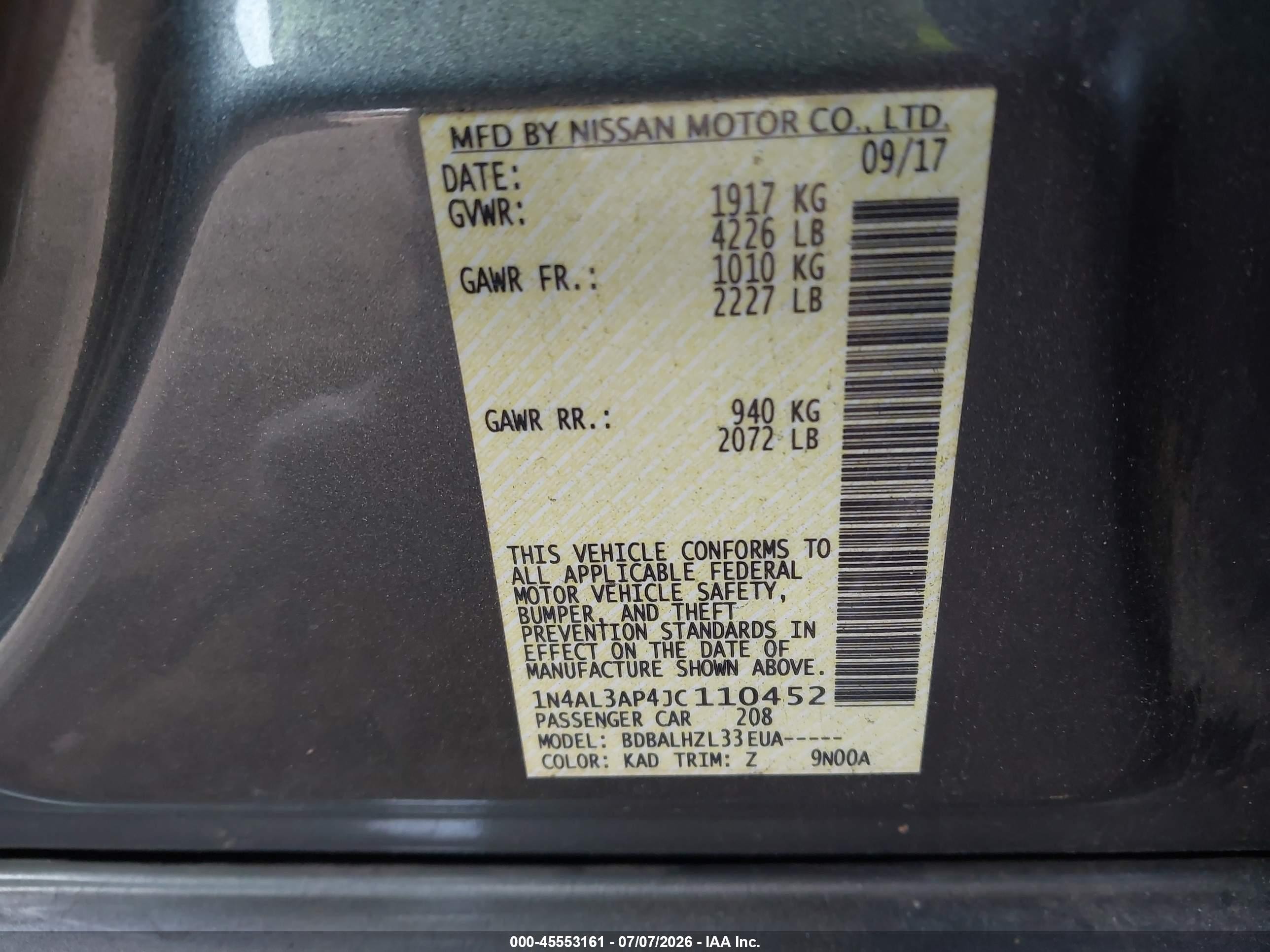 2018 Nissan Altima 2.5 Sr Gray vin: 1N4AL3AP4JC110452