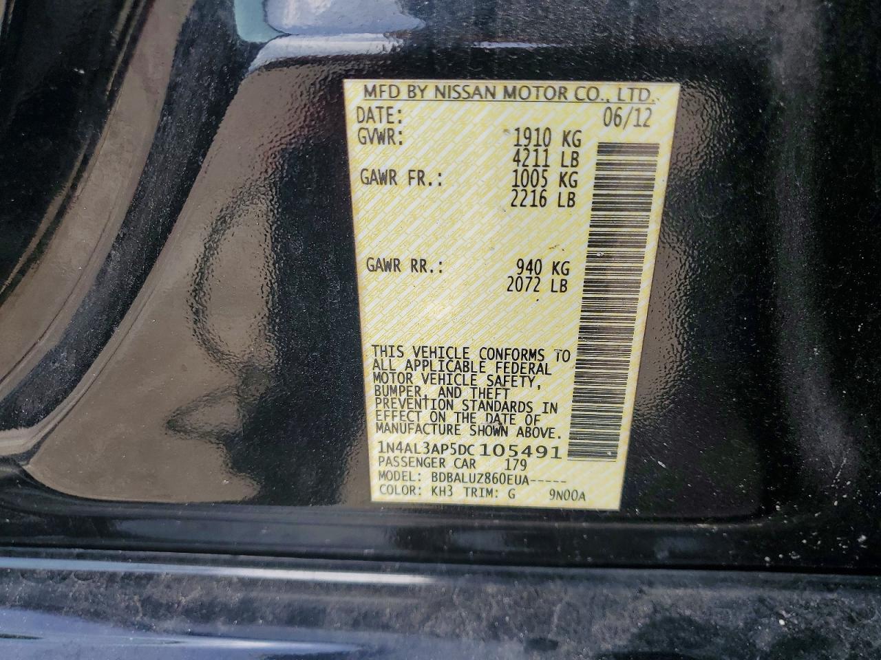 2013 Nissan Altima 2.5 Black vin: 1N4AL3AP5DC105491