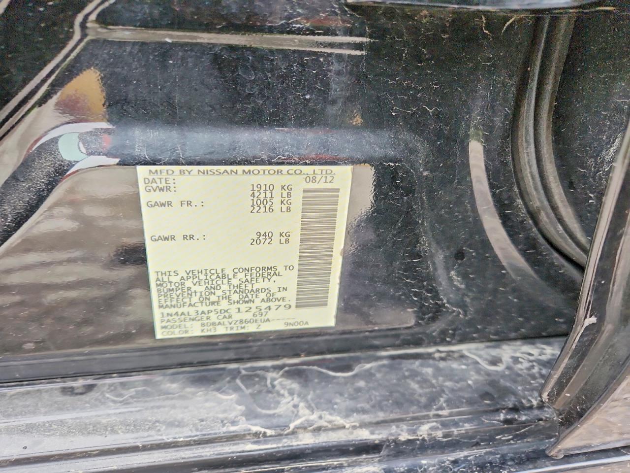2013 Nissan Altima 2.5 Black vin: 1N4AL3AP5DC125479