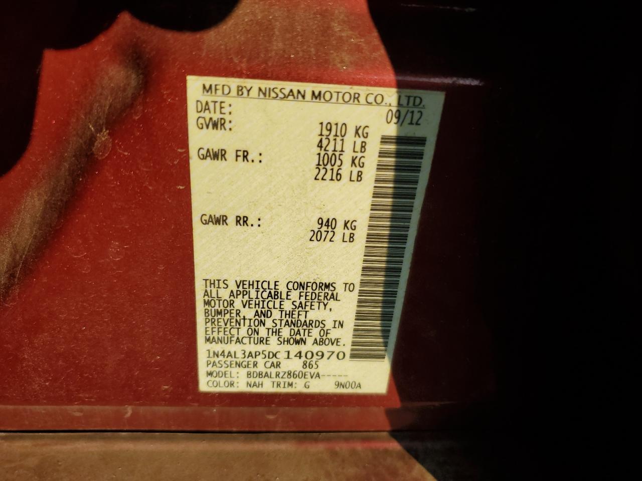 2013 Nissan Altima 2.5 Red vin: 1N4AL3AP5DC140970